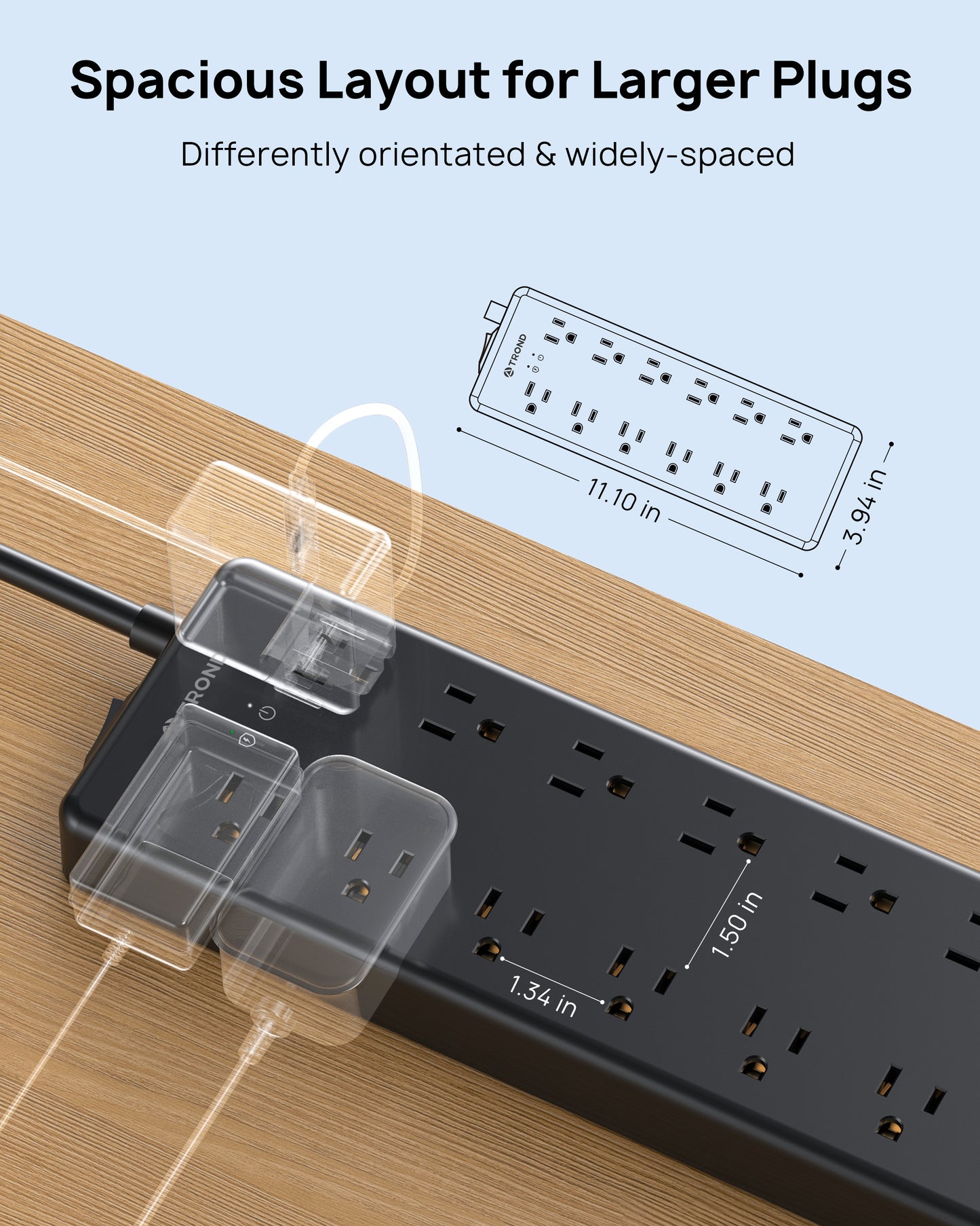 Surge Protector Power Strip, 4000J, ETL Listed, TROND 5 FT Flat Plug Extension Cord