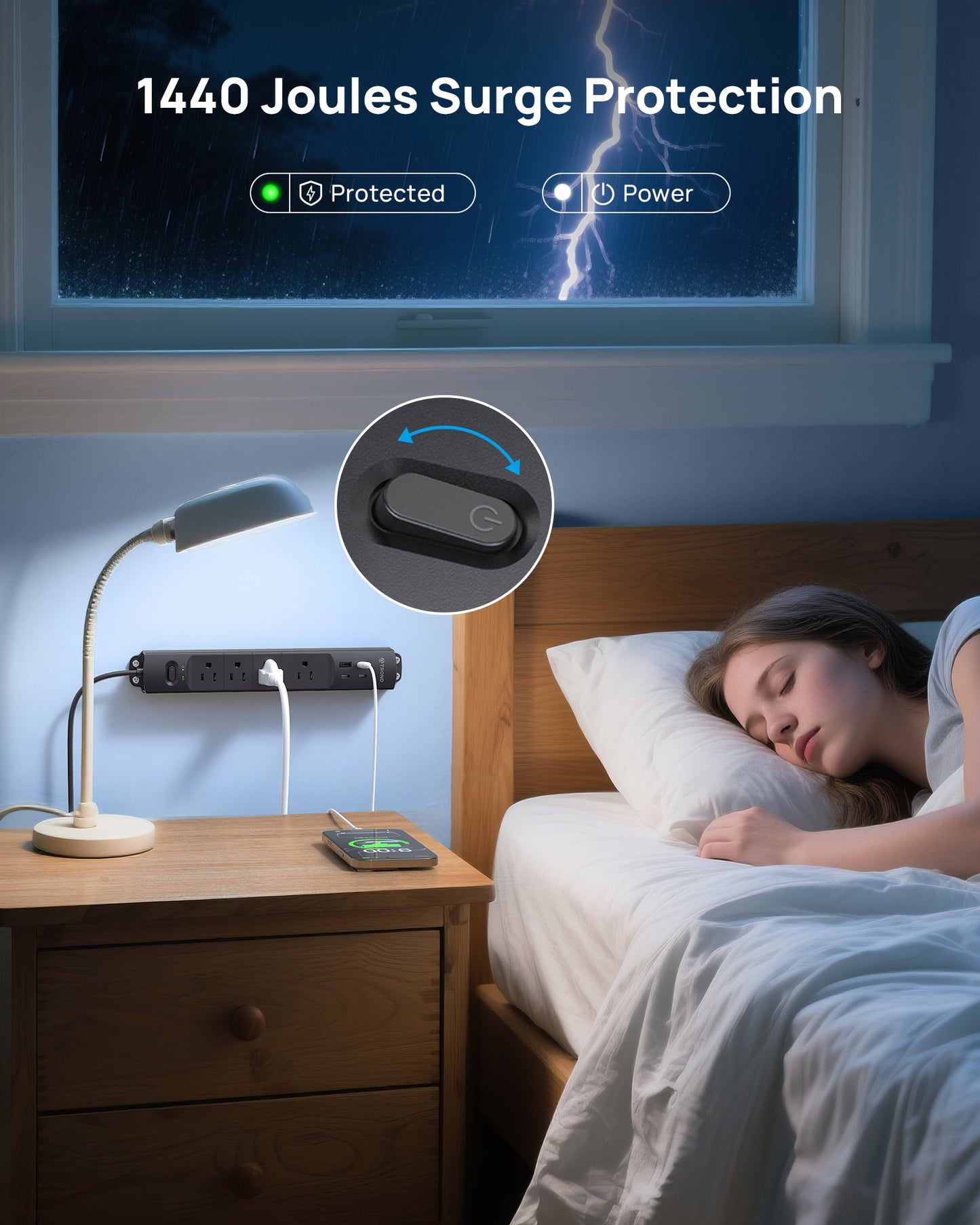 360° Rotating Plug Surge Protector, 6ft Extension Cord