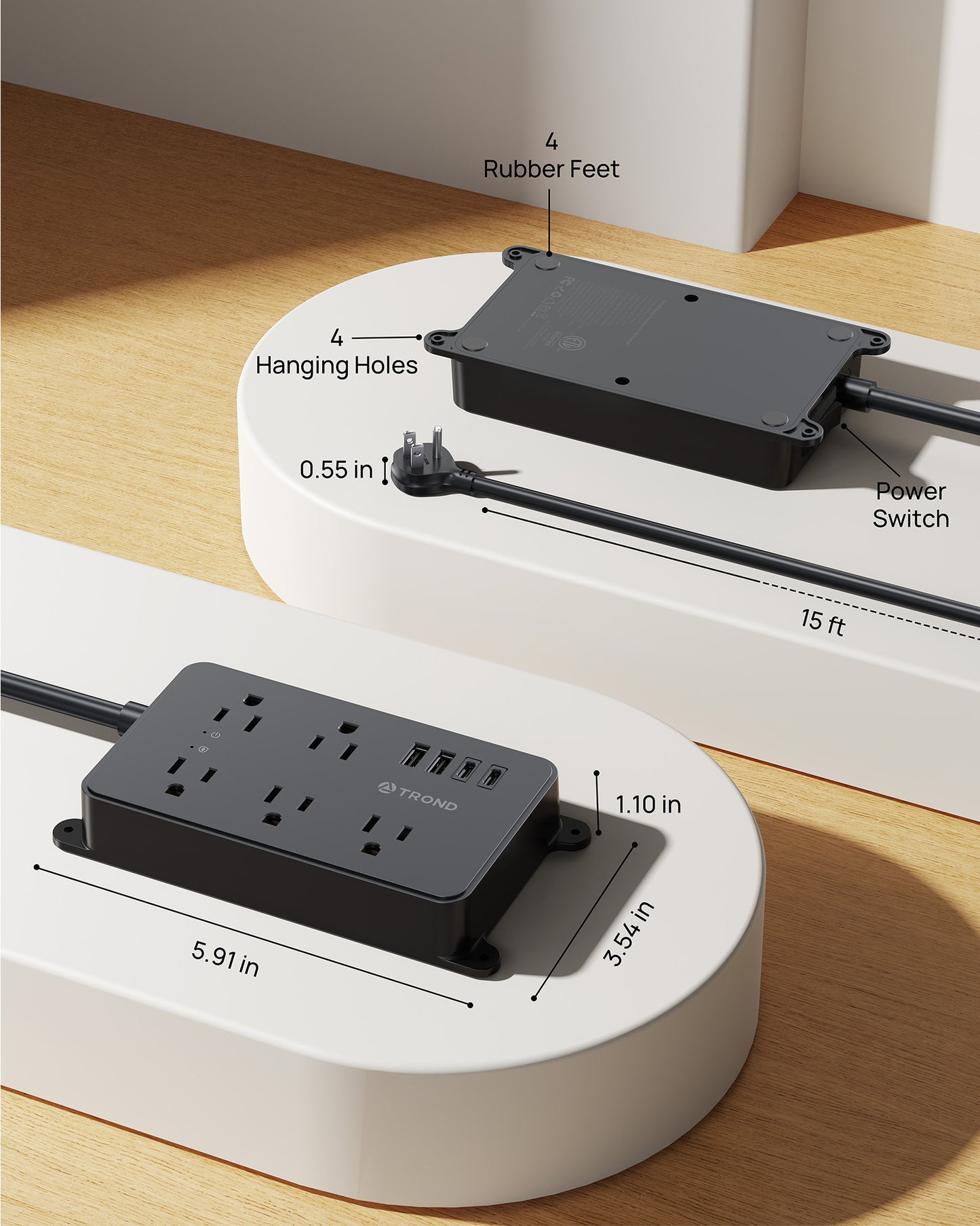 Power Strip Surge Protector, 5 Widely-Spaced Outlets with 2 USB A and 2 USB C