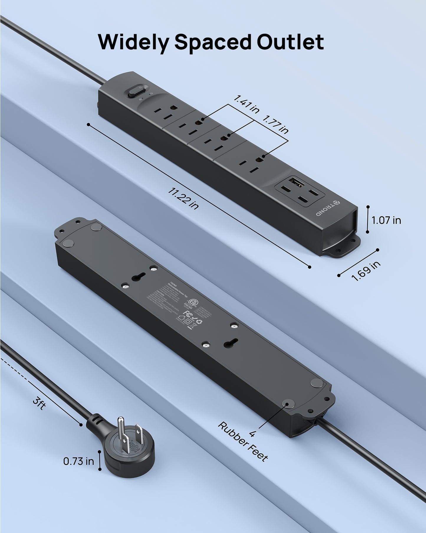 360° Rotating Plug Surge Protector, Power Strip with USB Ports