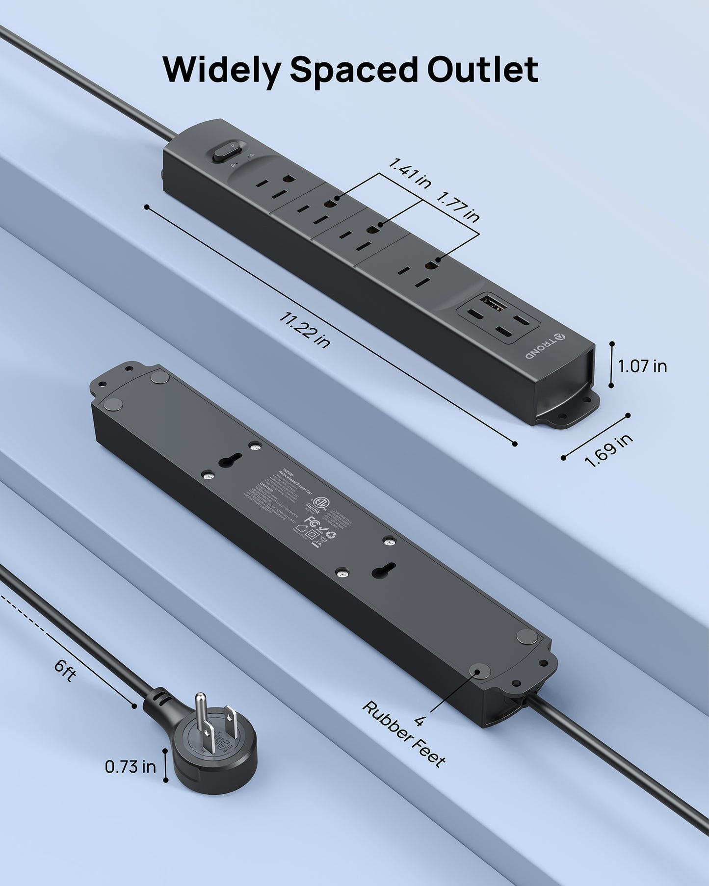360° Rotating Plug Surge Protector, 6ft Extension Cord