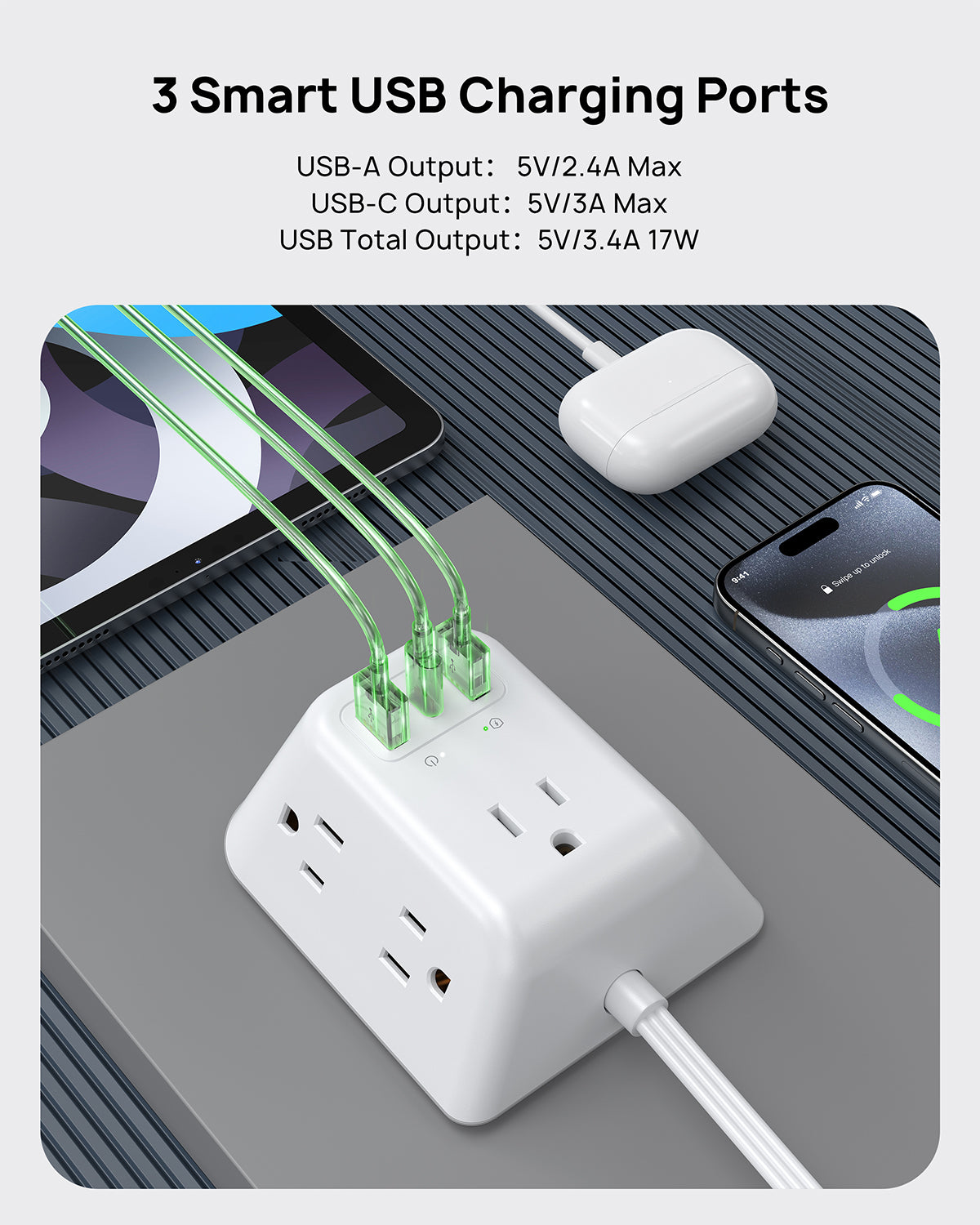Surge Protector Power Strip - 5 Widely Spaced AC Outlets