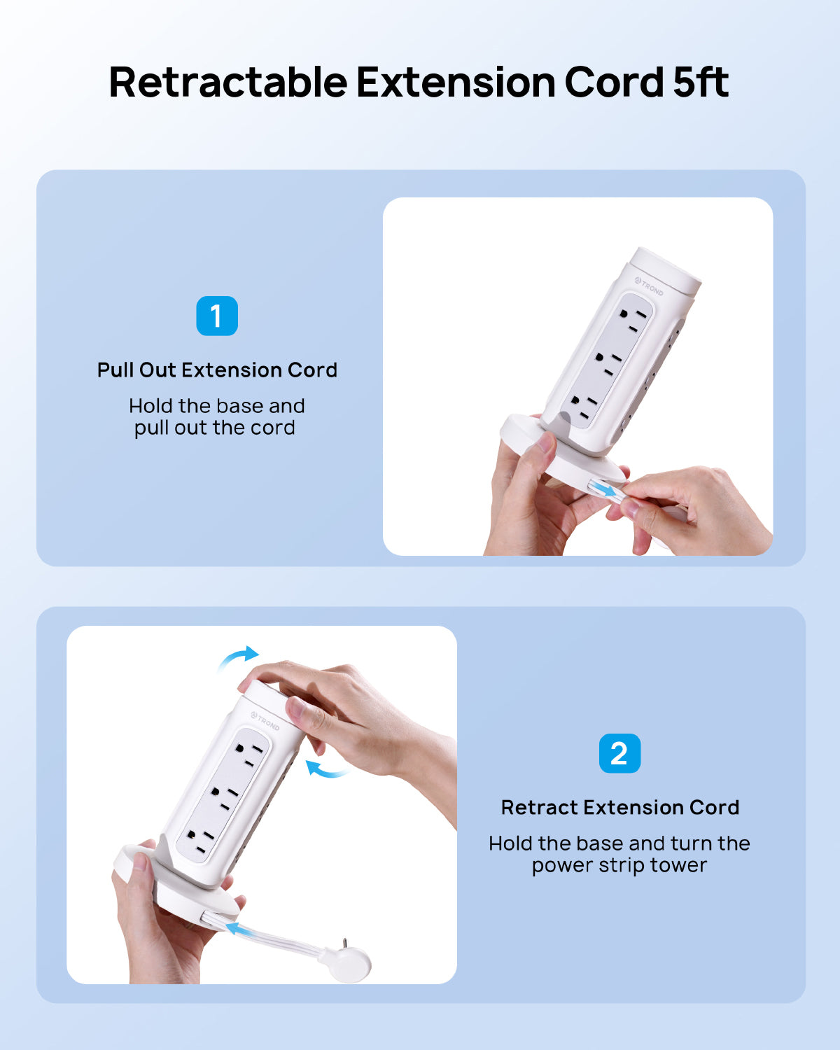 Flat Plug Power StripTower, Surge Protector Power Strip with USB C PD 20W