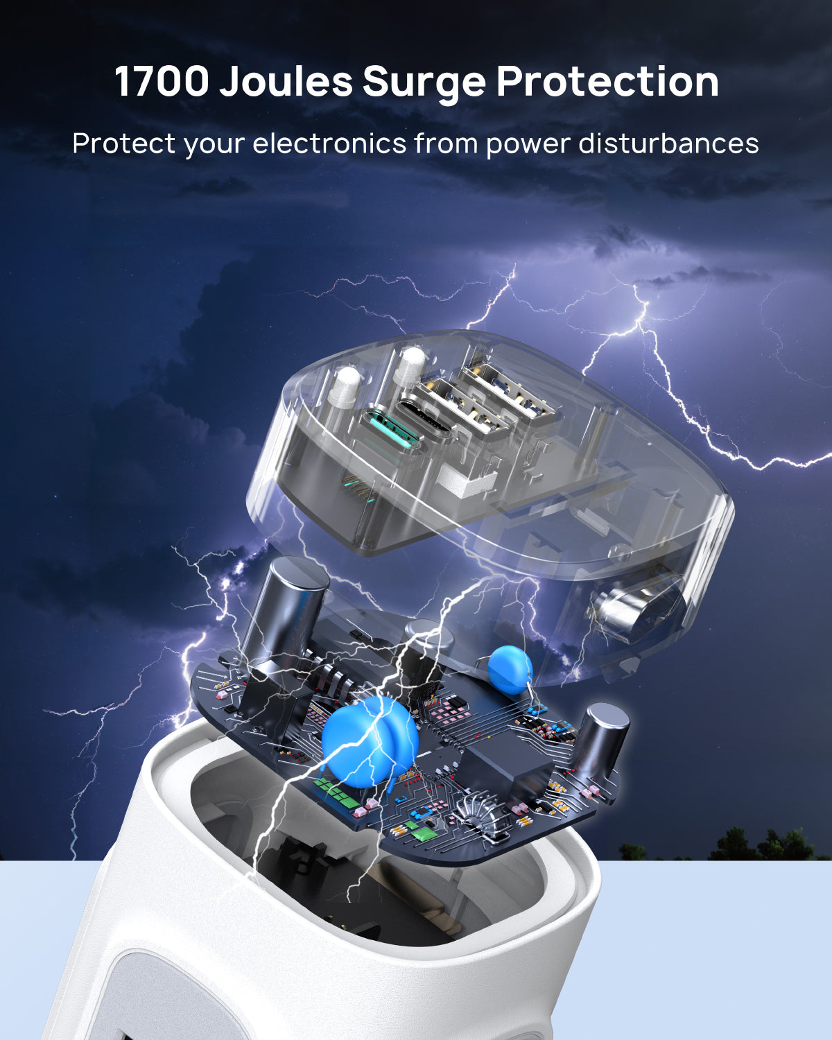 Flat Plug Power StripTower, Surge Protector Power Strip with USB C PD 20W