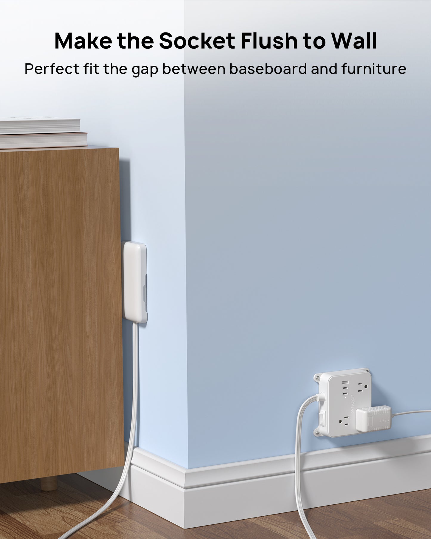 Flat Power Strip with Outlet Cover