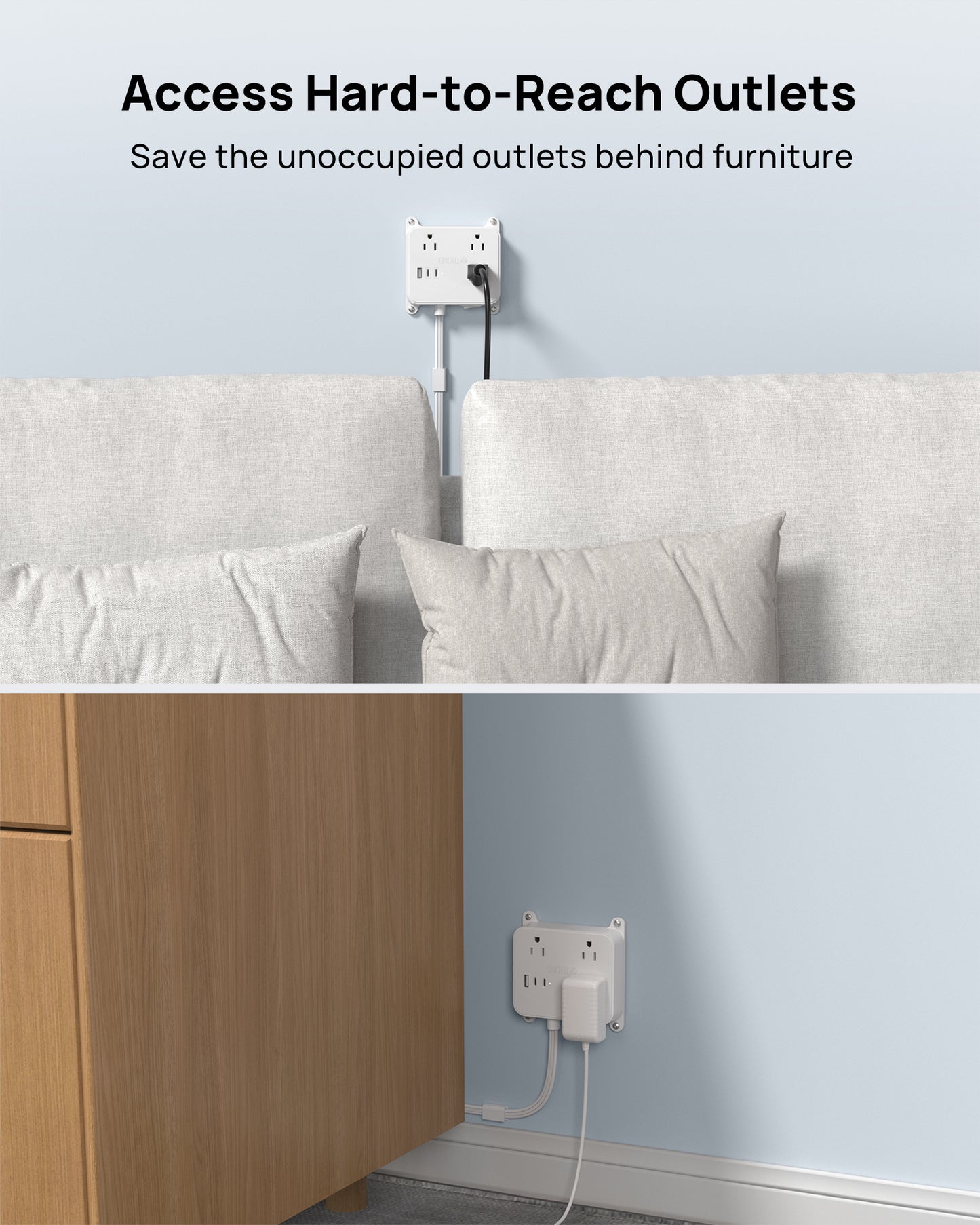 360° Rotating Plug Outlet Extender, 3 AC Electrical Extendable Outlet