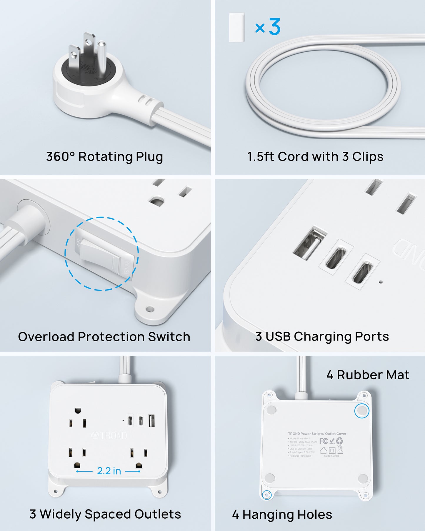 360° Rotating Plug Outlet Extender, 3 AC Electrical Extendable Outlet
