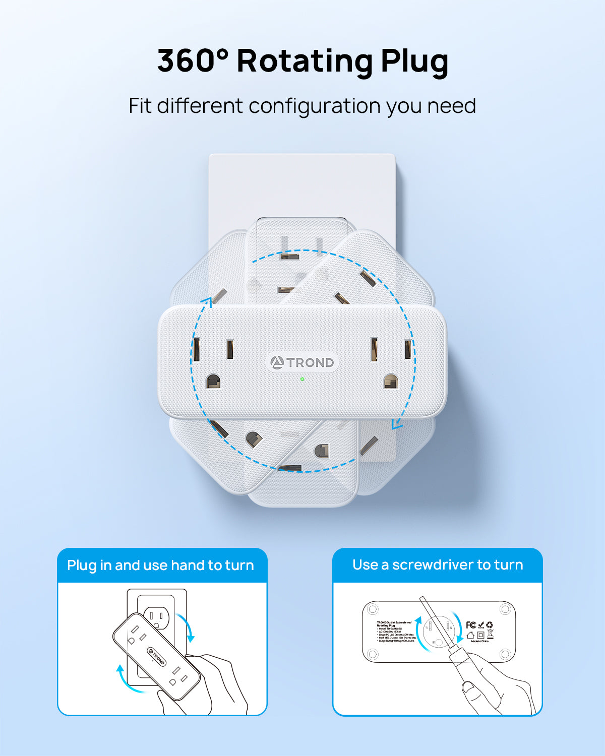 Outlet Extender Surge Protector, 6 AC Outlet Splitter with 360° Rotating Plug