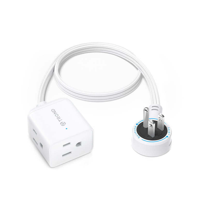 Short Extension Cord 1.5ft with 360° Rotating Plug, Three Prong 3 Way ...
