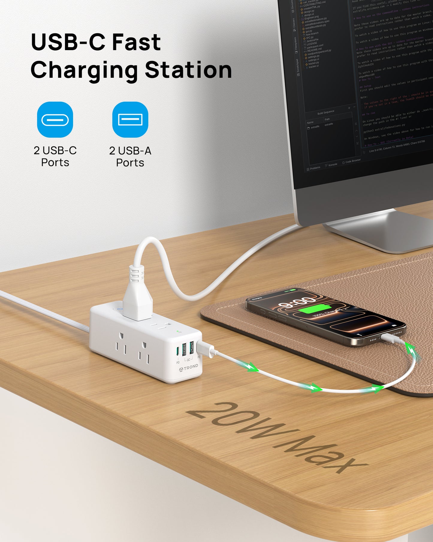 TROND 360° Rotating Flat Plug Power Strip, 3ft Flat Extension Cord with 6 Widely Spaced Outlets