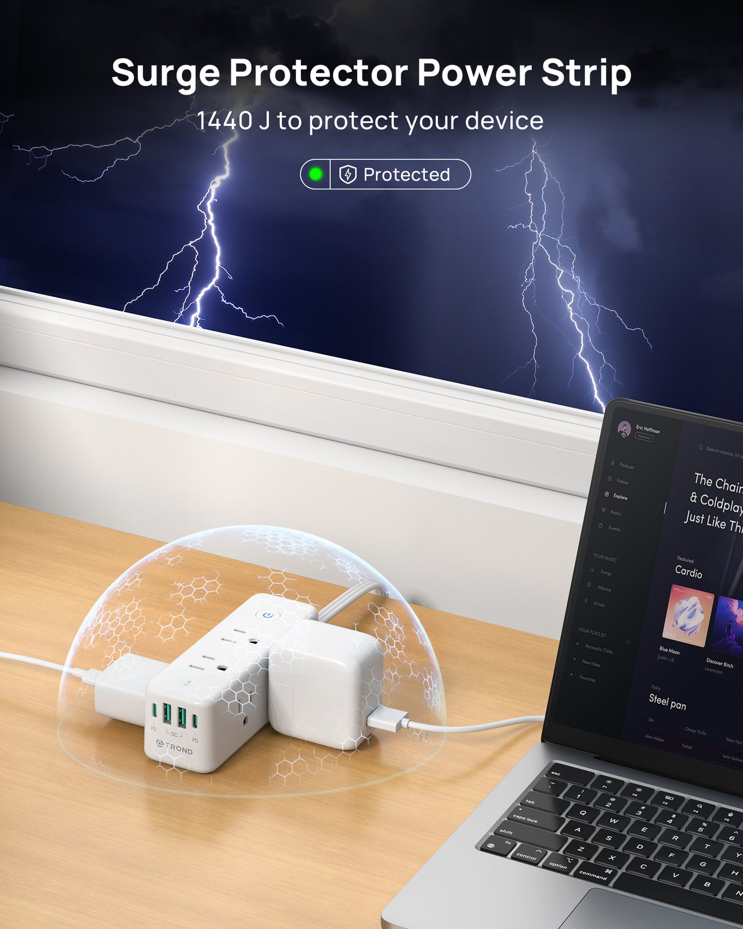 TROND 360° Rotating Flat Plug Power Strip, 3ft Flat Extension Cord with 6 Widely Spaced Outlets