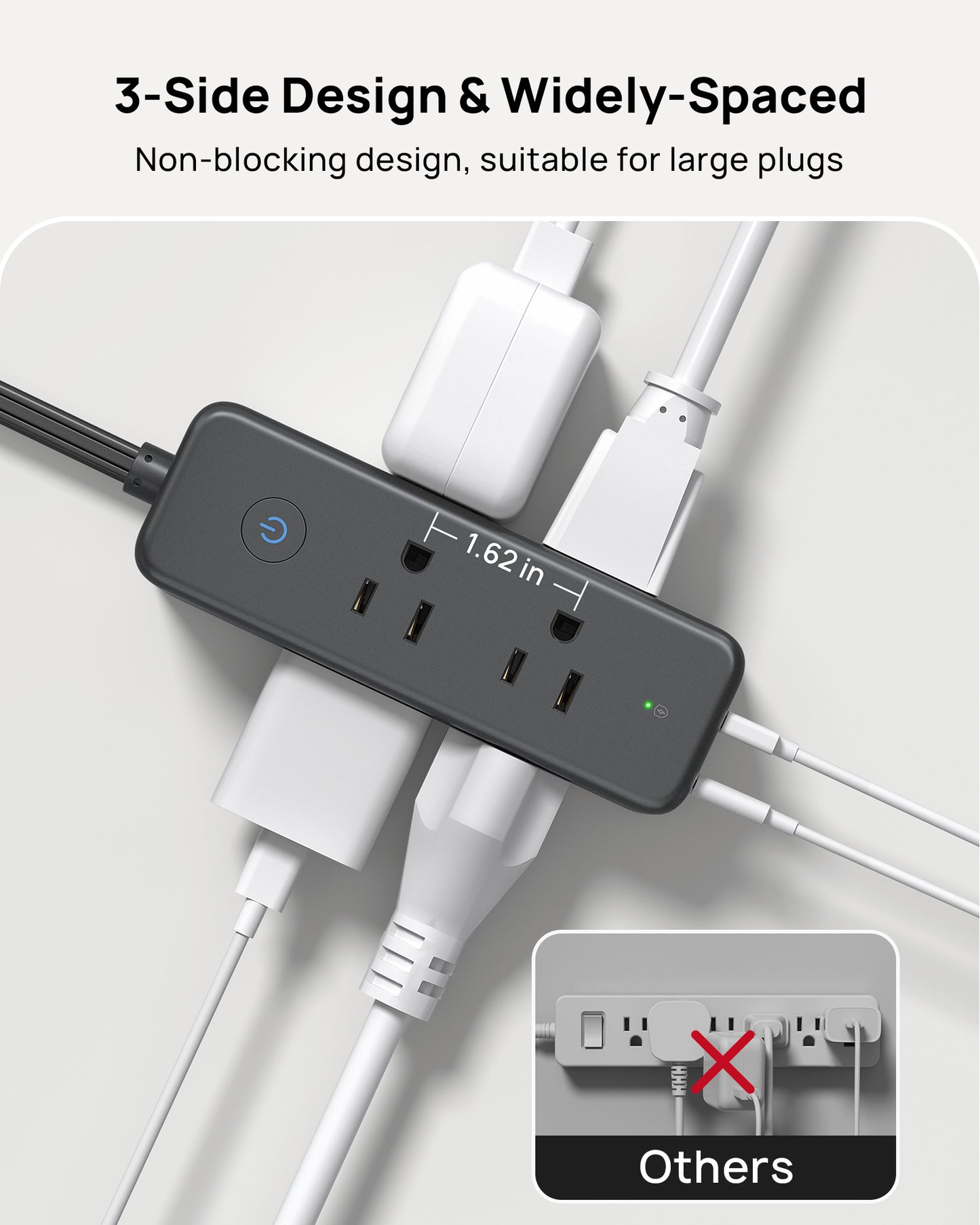 TROND Power Strip with 360° Rotating Flat Plug, Flat Extension Cord 10ft with USB-C PD20W