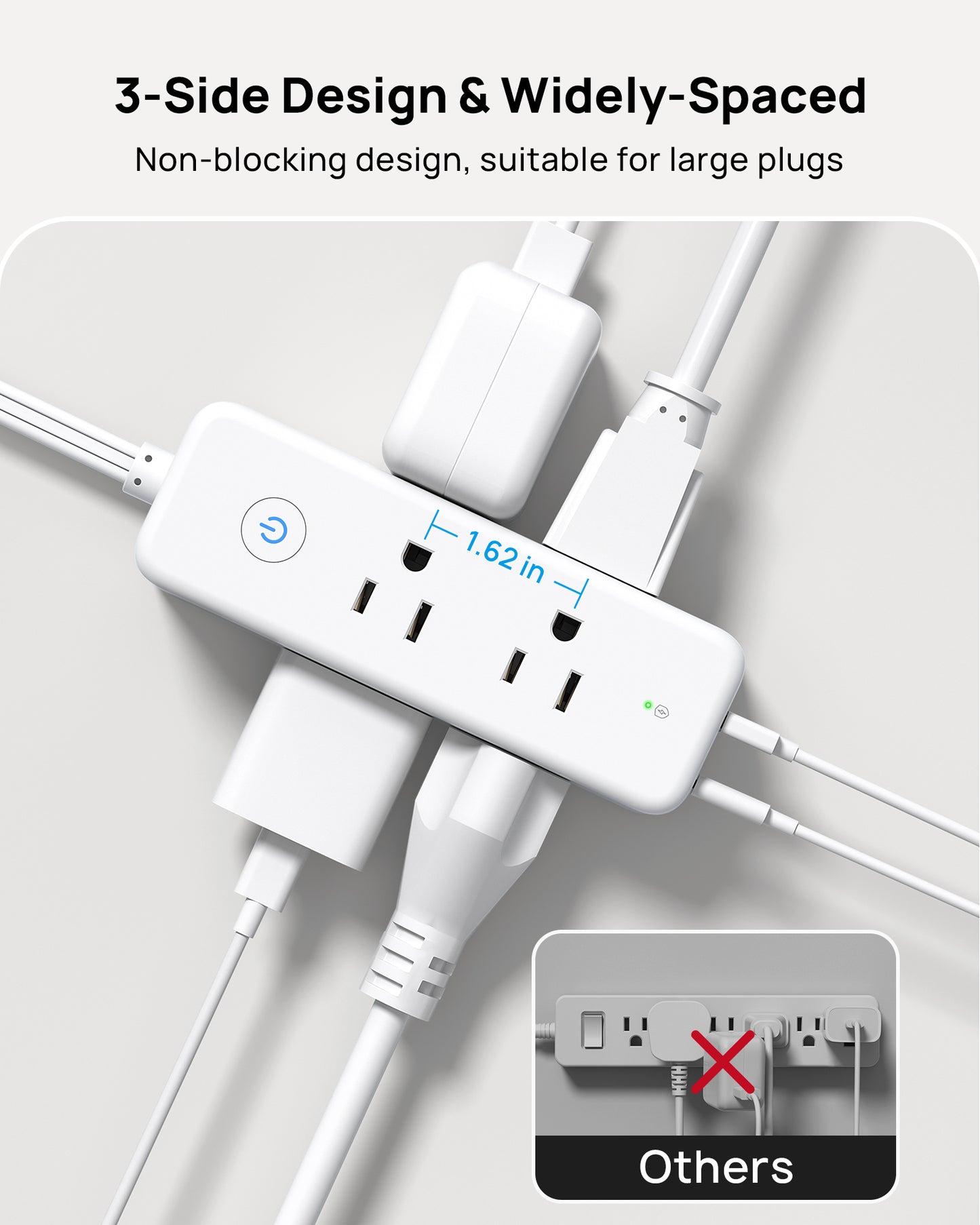 TROND 360° Rotating Flat Plug Power Strip, 3ft Flat Extension Cord with 6 Widely Spaced Outlets