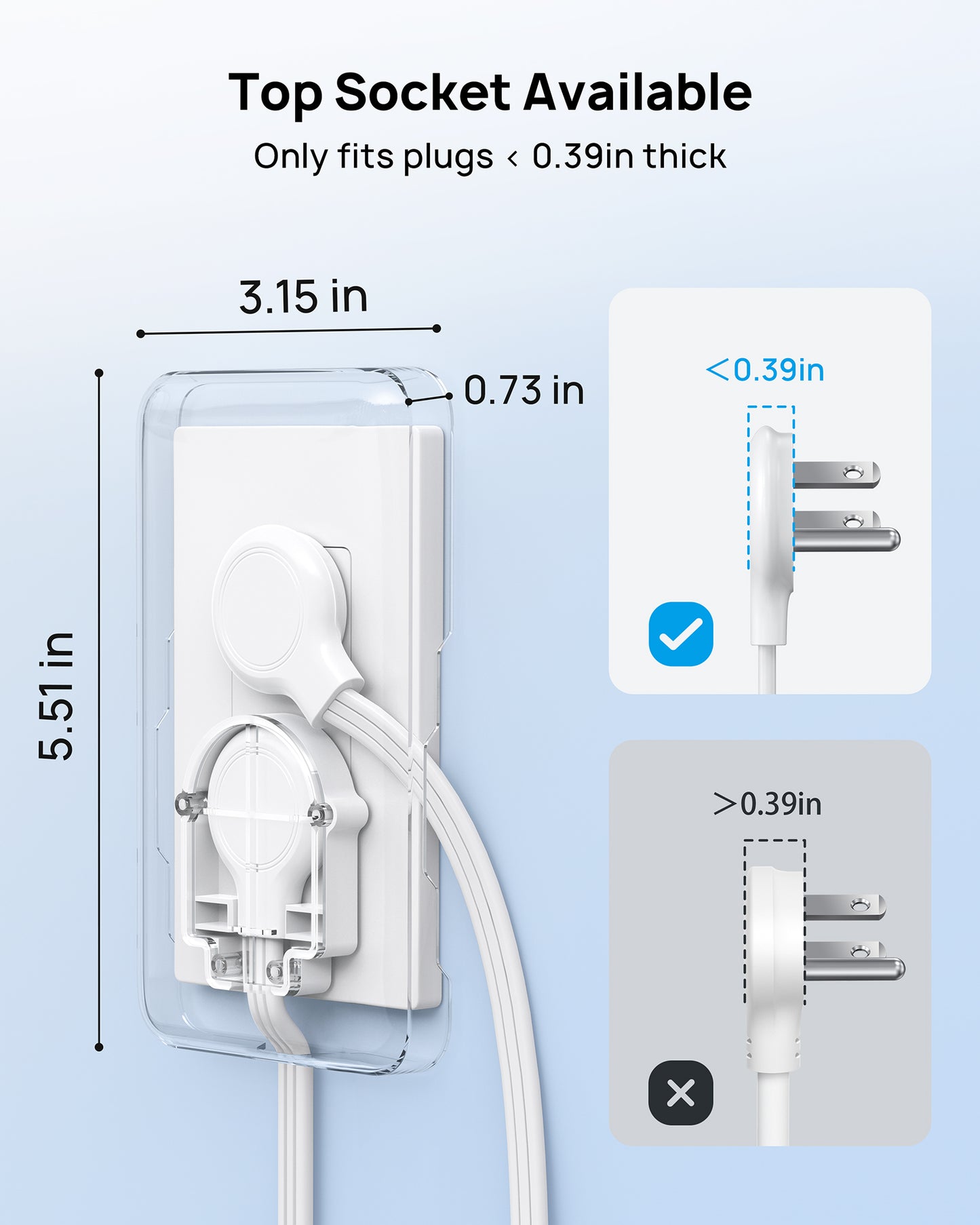 Flat Plug Power Strip with Outlet Cover