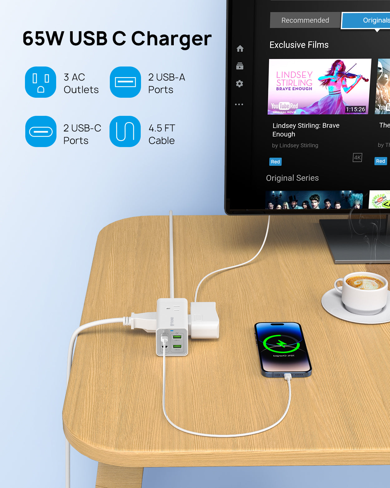 USB C Charger, TROND 65W GaN3 USB C Charging Station