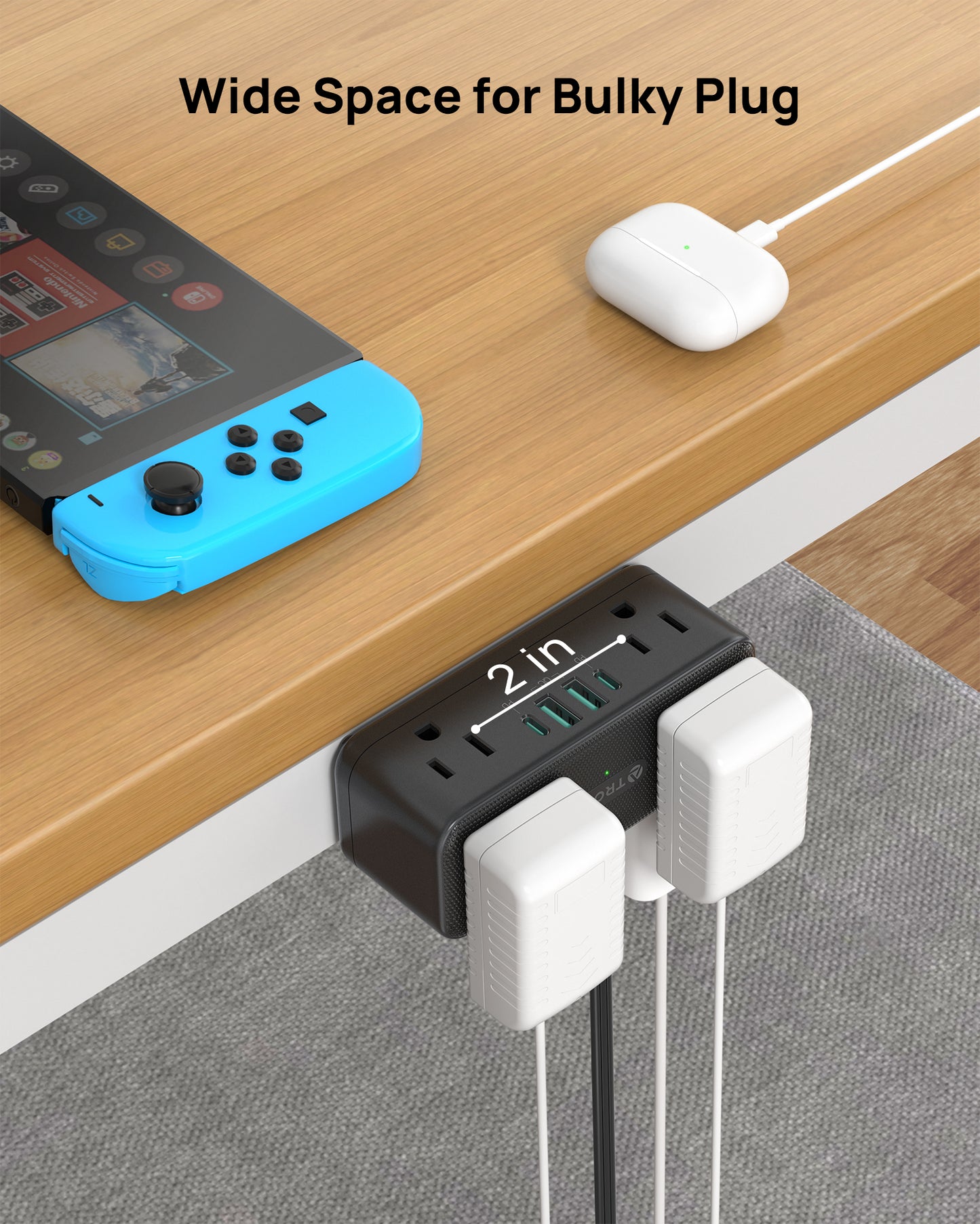 Desk Clamp Power Strip with USB C PD 20W, Flat Plug Extension Cord Surge Protector 5ft