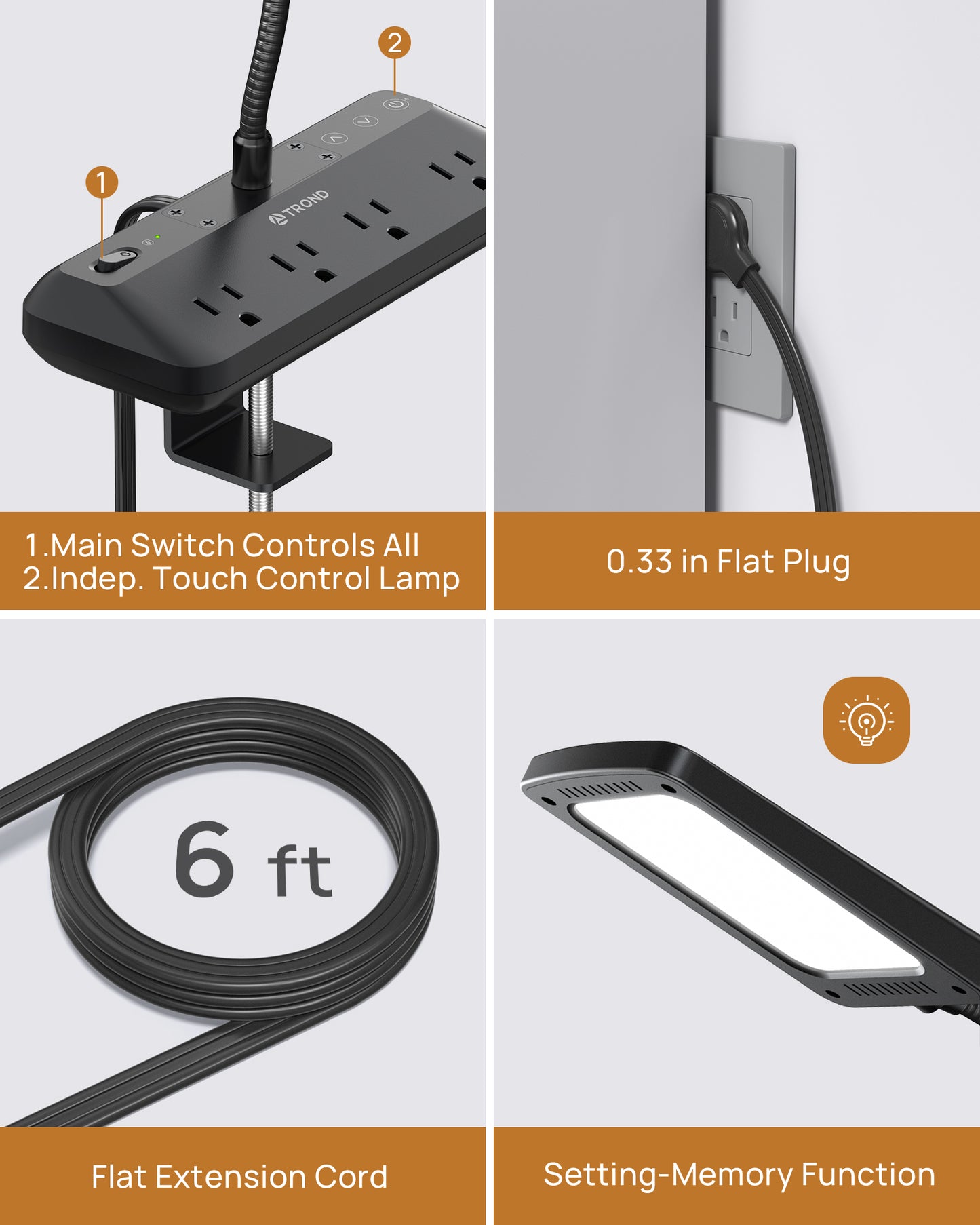 LED Desk Lamp with Clamp Power Strip