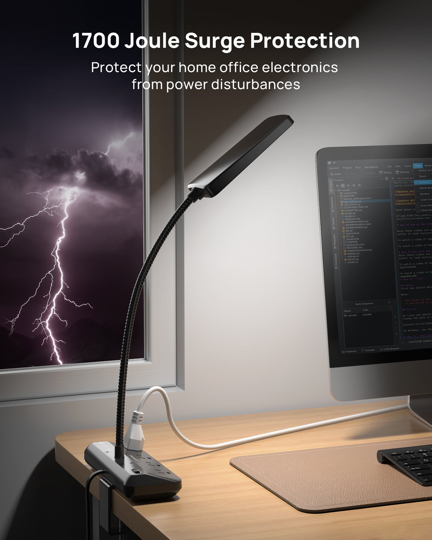 LED Desk Lamp with Clamp Power Strip