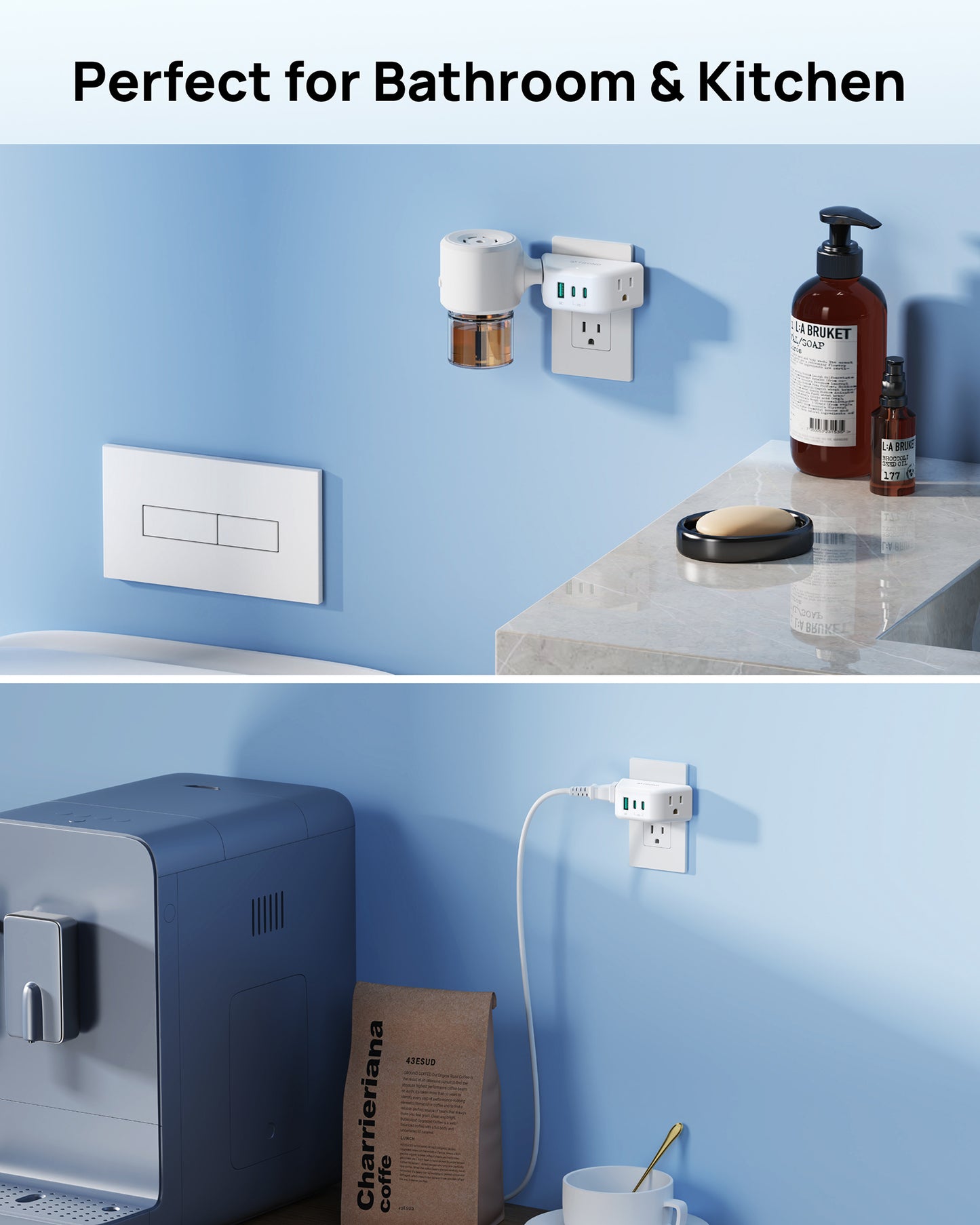 Outlet Extender with USB C PD 20W, Outlet Splitter with 2 AC Sockets