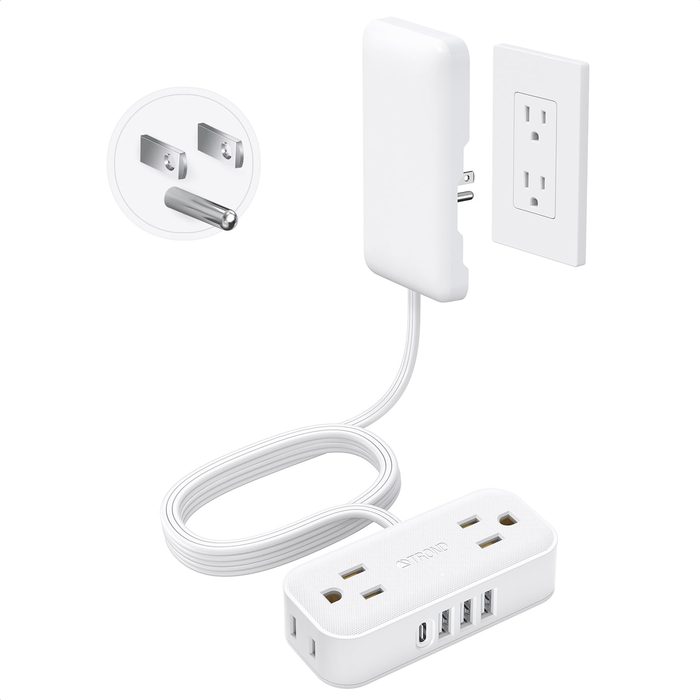 Flat Plug Power Strip with Outlet Cover