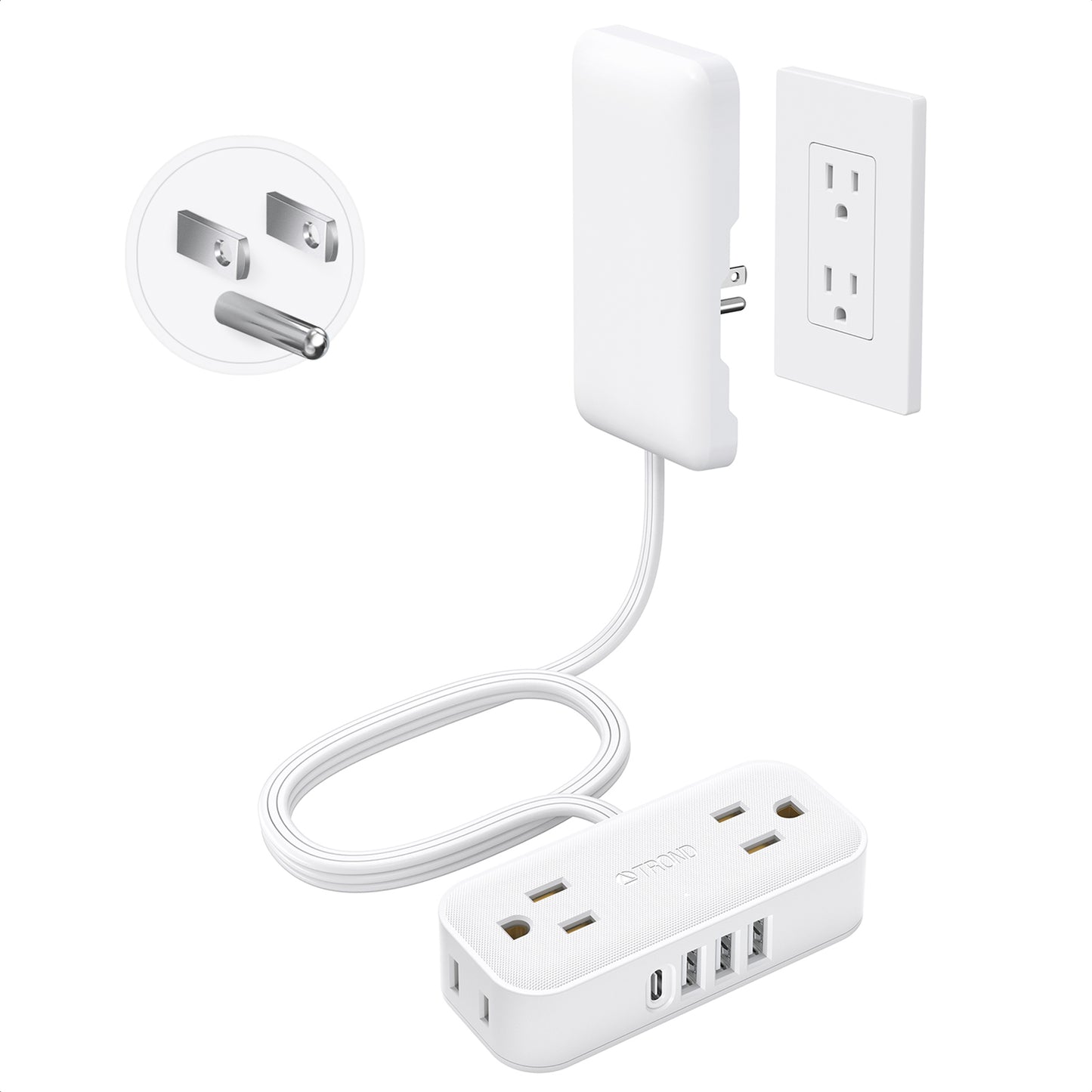Flat Plug Power Strip with Outlet Cover