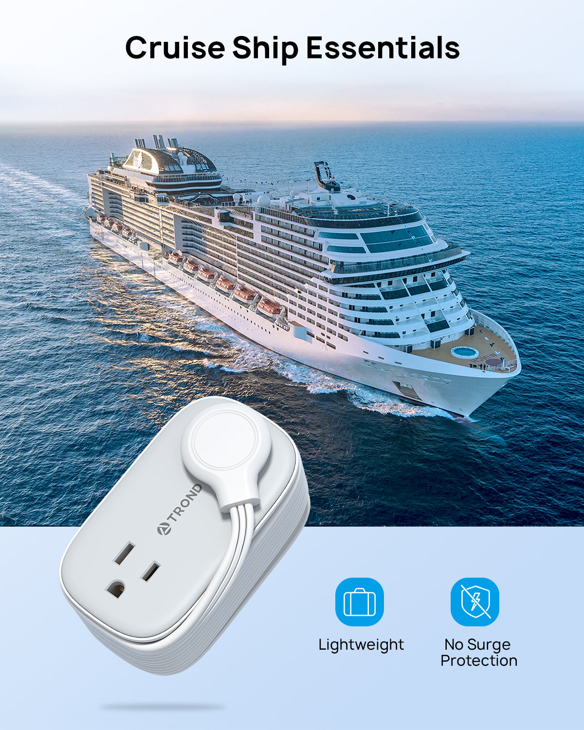 Portable Travel Power Strip, 4 Widely AC Outlets, 2 USB C and 2 USB A Ports