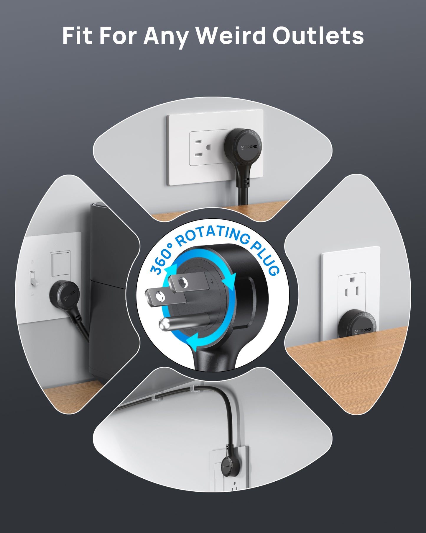 Surge Protector Power Strip, 360° Rotating Flat Plug, 13AC Widely Spaced Outlets