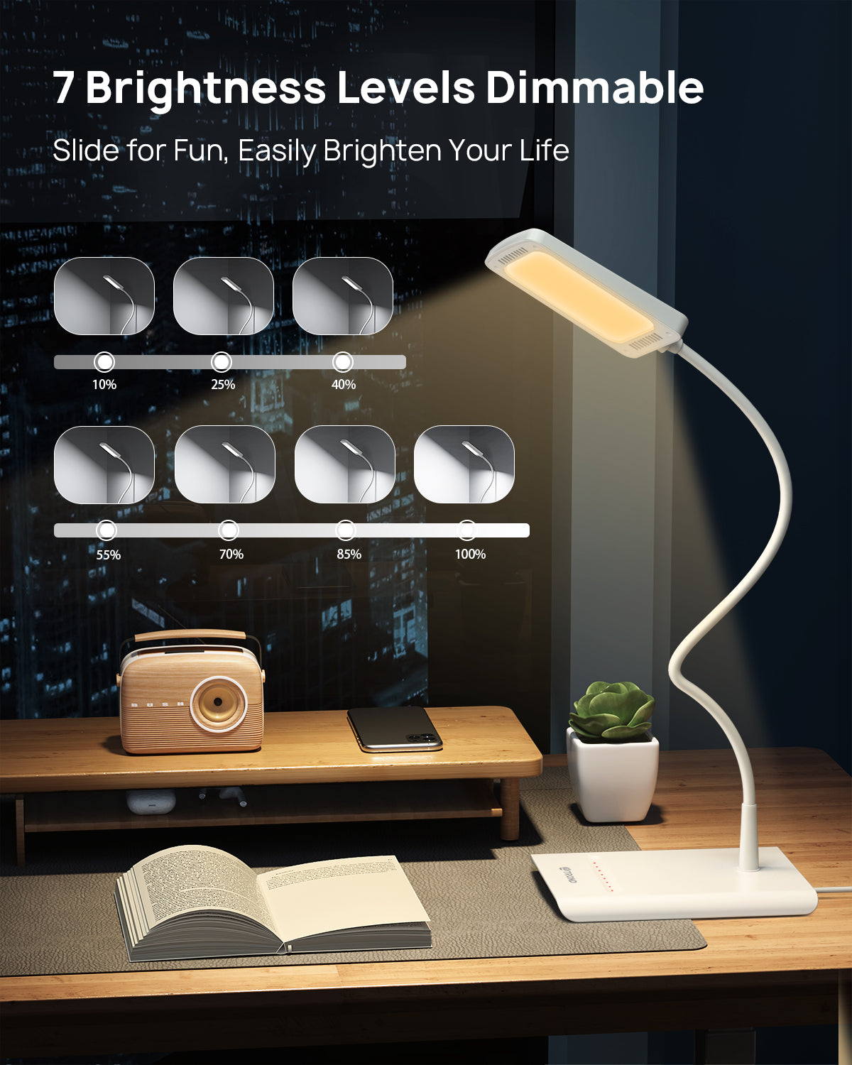 LED Desk Lamp for Home Office, 3 Color Modes 7 Brightness, Dimmable Table Lamp