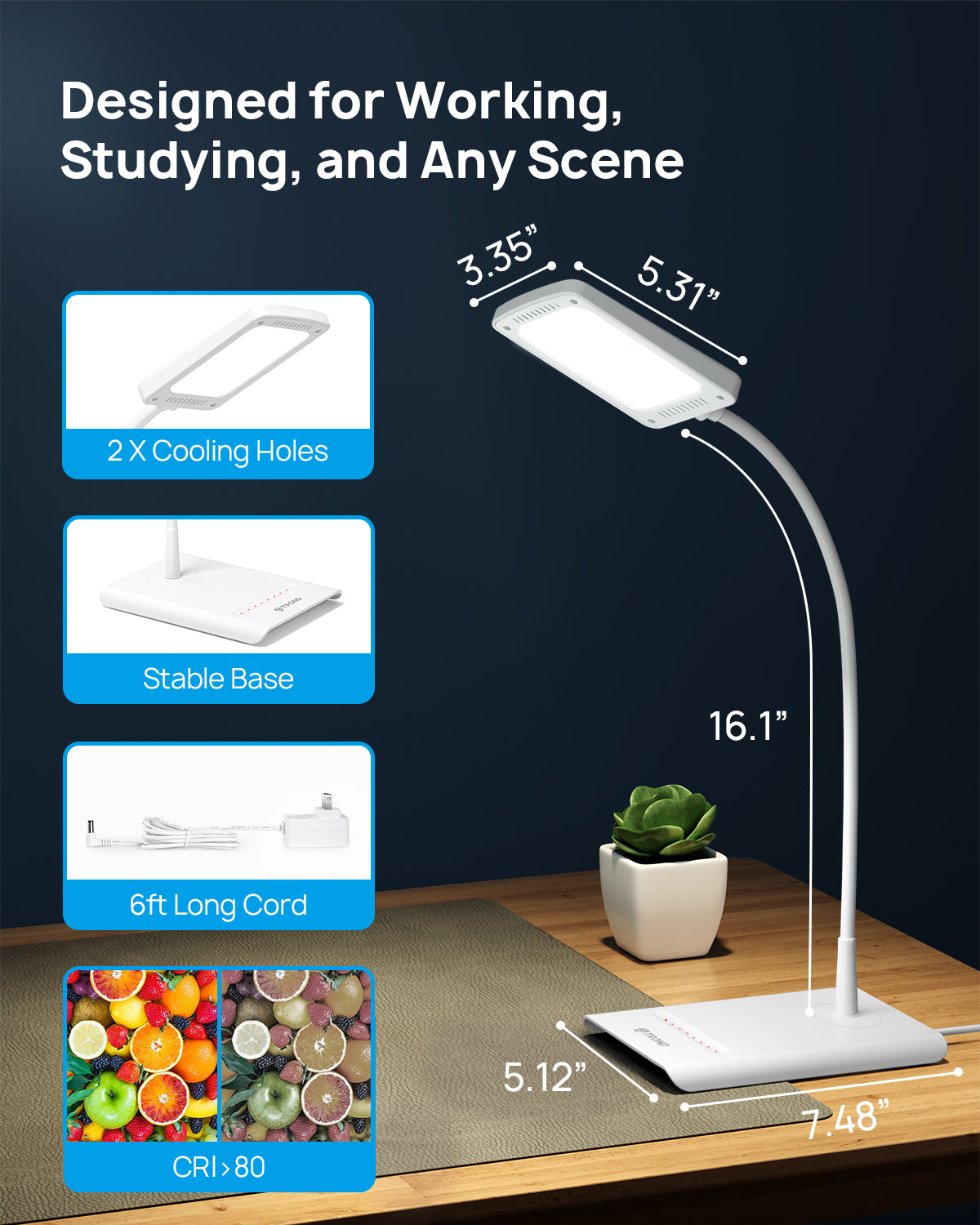 LED Desk Lamp for Home Office, 3 Color Modes 7 Brightness, Dimmable Table Lamp