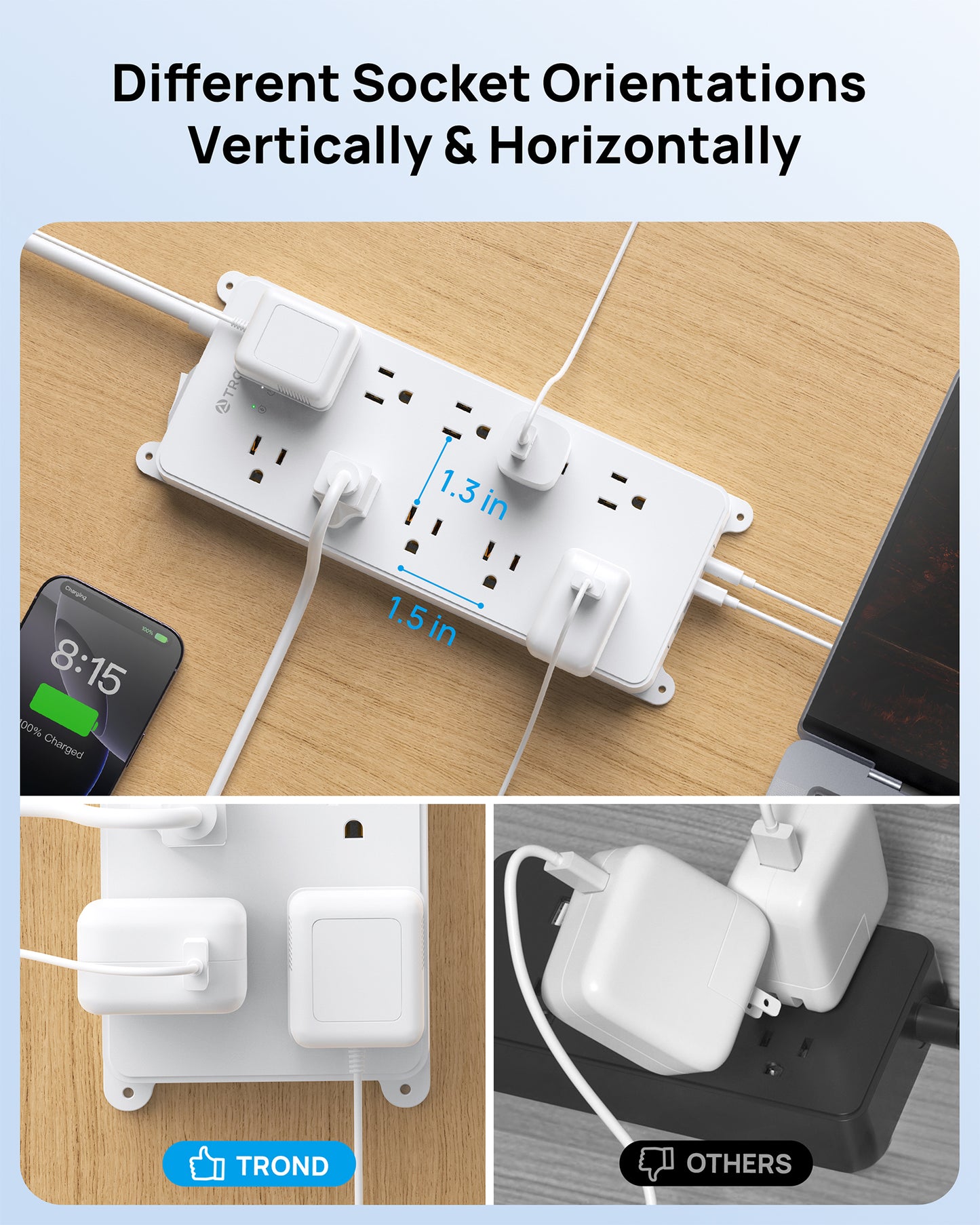 360° Rotating Plug Surge Protector Power Strip