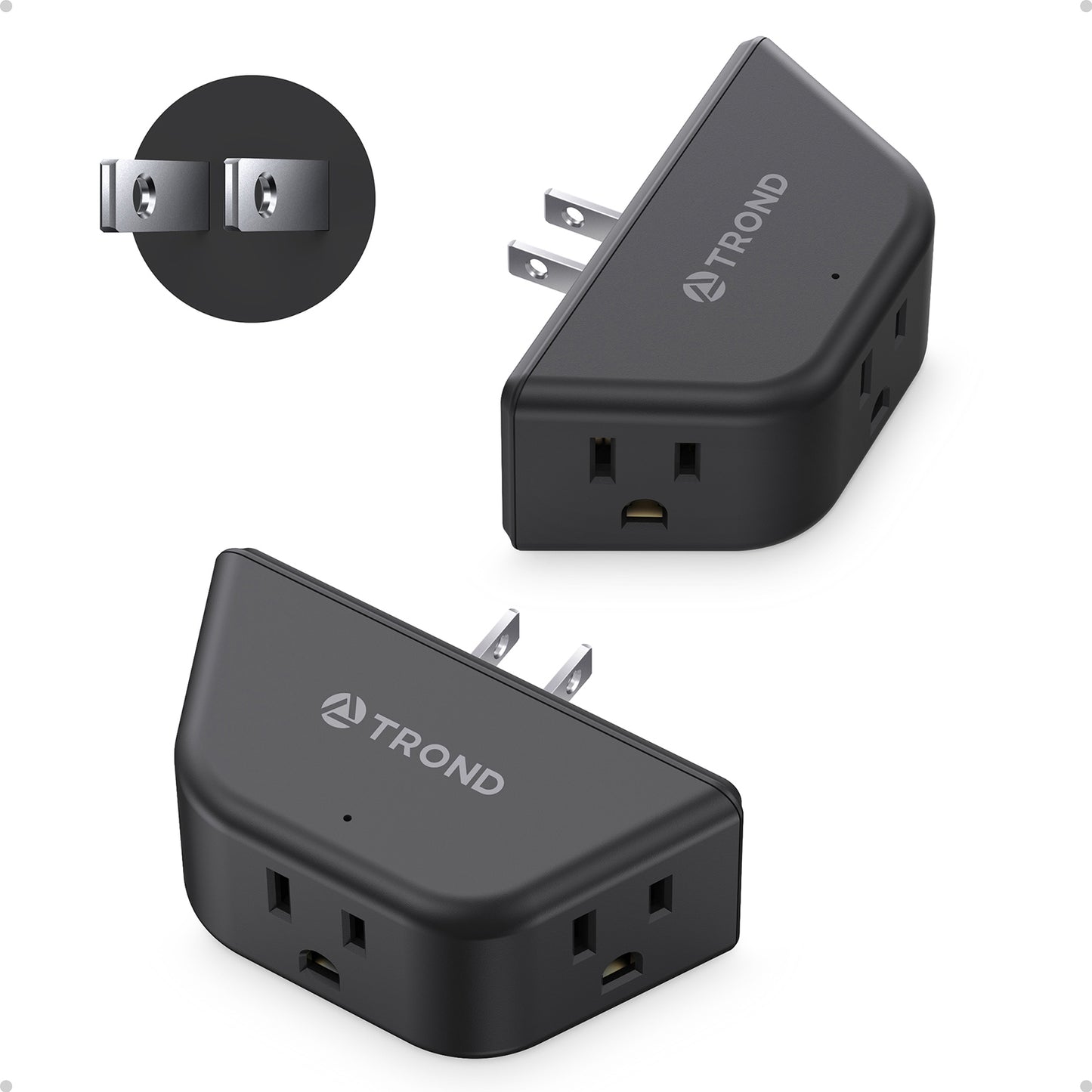 2 to 3 Prong Outlet Adapter 2 Pack, 3-Way Angled Plug Extender with 3 AC Sockets