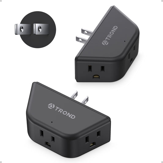 2 to 3 Prong Outlet Adapter 2 Pack, 3-Way Angled Plug Extender with 3 AC Sockets