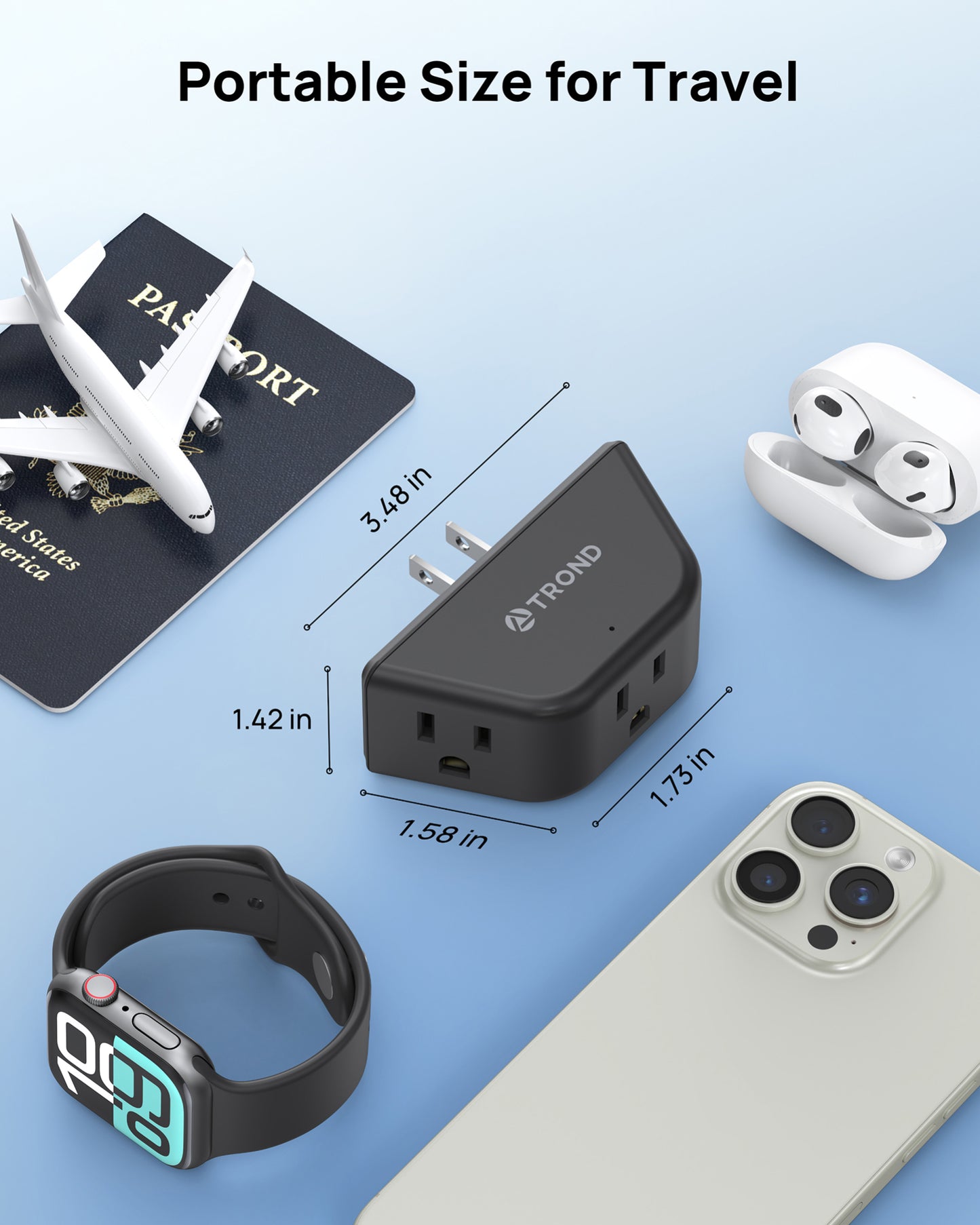 2 to 3 Prong Outlet Adapter 2 Pack, 3-Way Angled Plug Extender with 3 AC Sockets