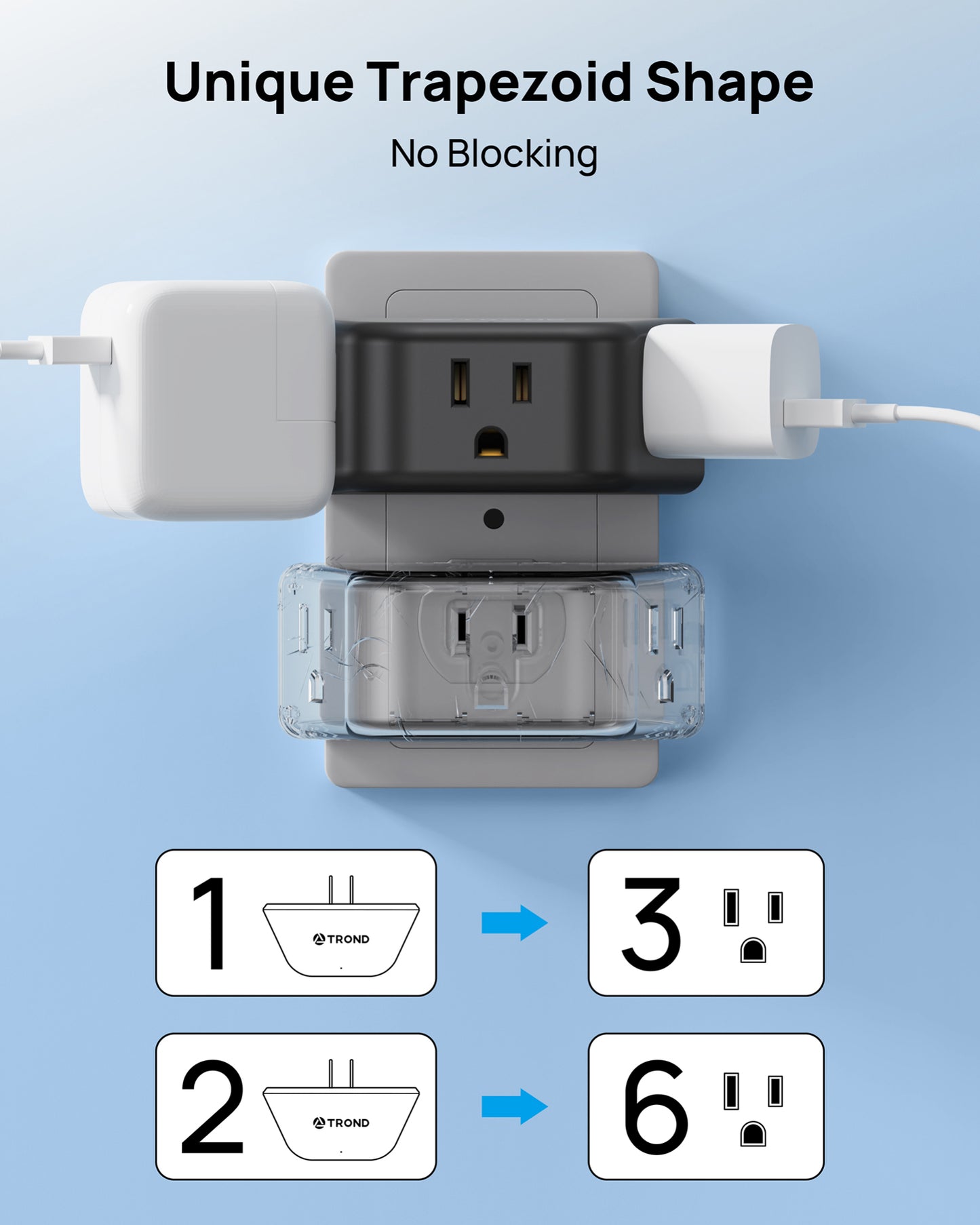 2 to 3 Prong Outlet Adapter 2 Pack, 3-Way Angled Plug Extender with 3 AC Sockets