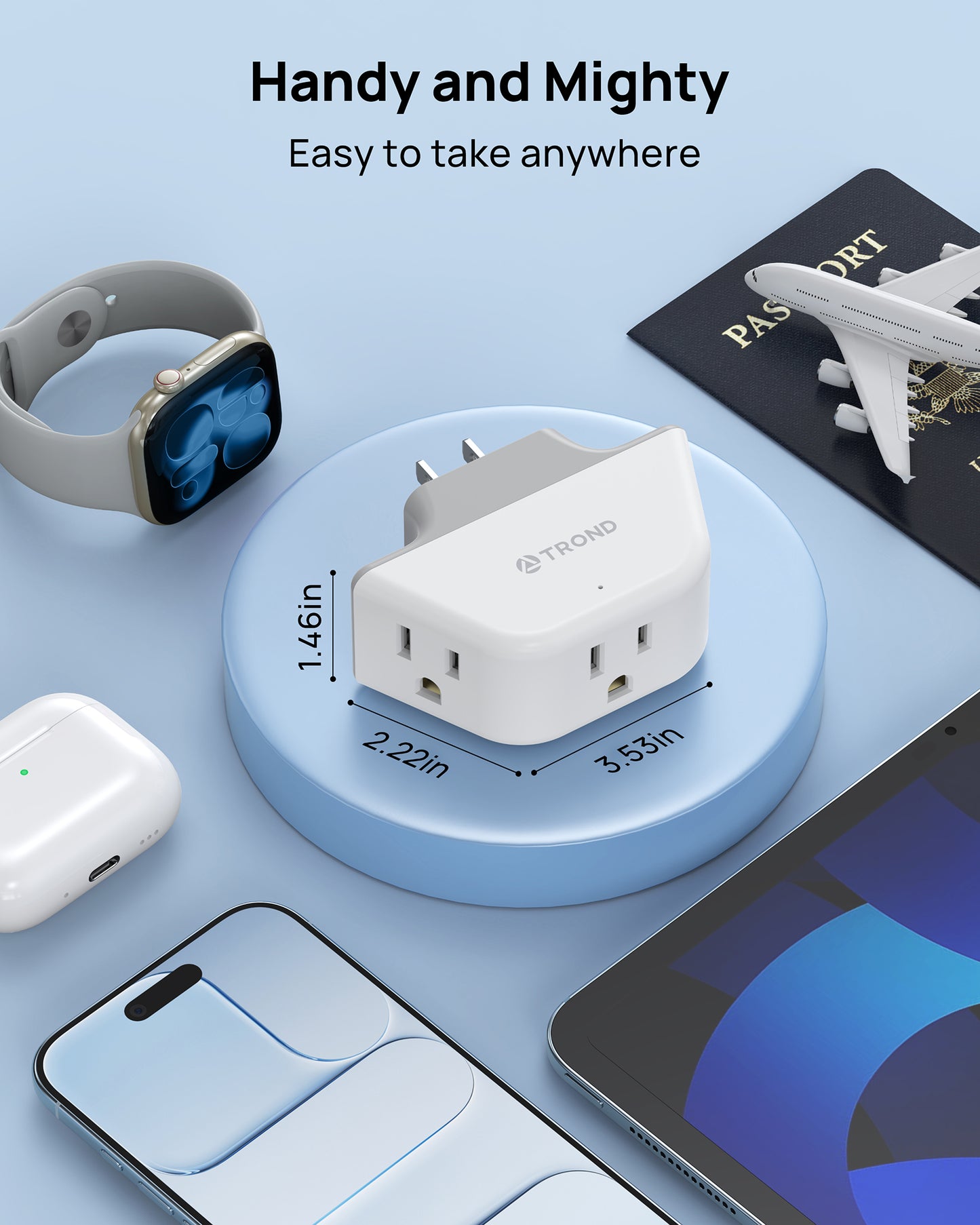 Outlet Extender with 360 Rotating Plug, 3-Prong Grounded Wall Plug Splitter