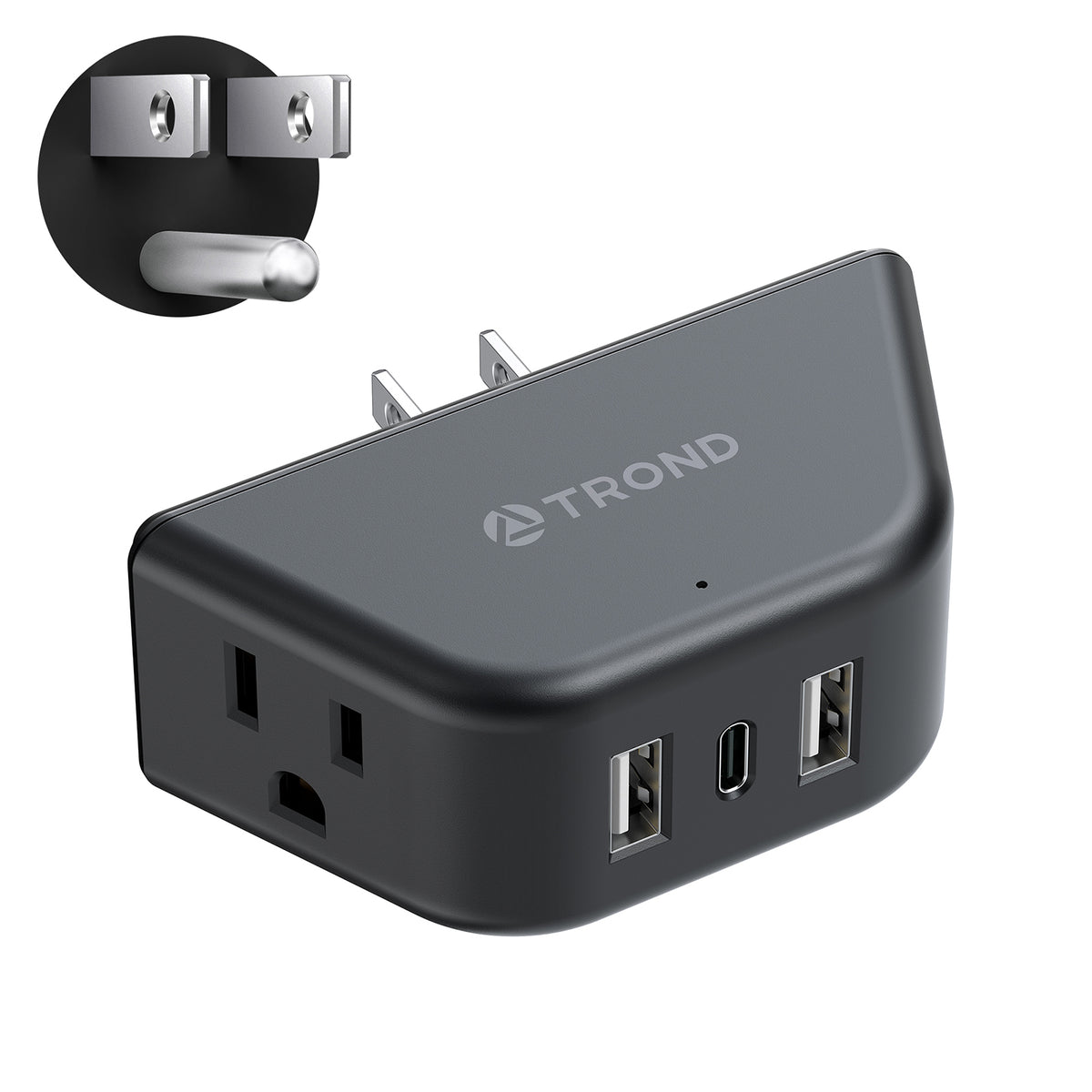 TROND Black Outlet Extender with USB, 2 AC Sockets and 3 USB Ports
