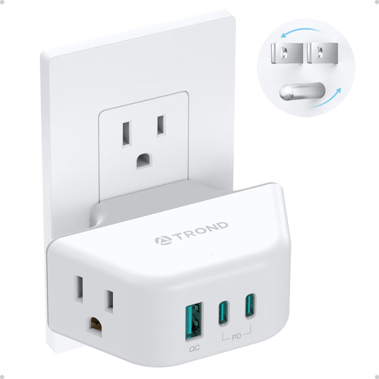 Outlet Extender with 360 Rotating Plug, 2 AC Outlet Splitter with PD 20W USB C
