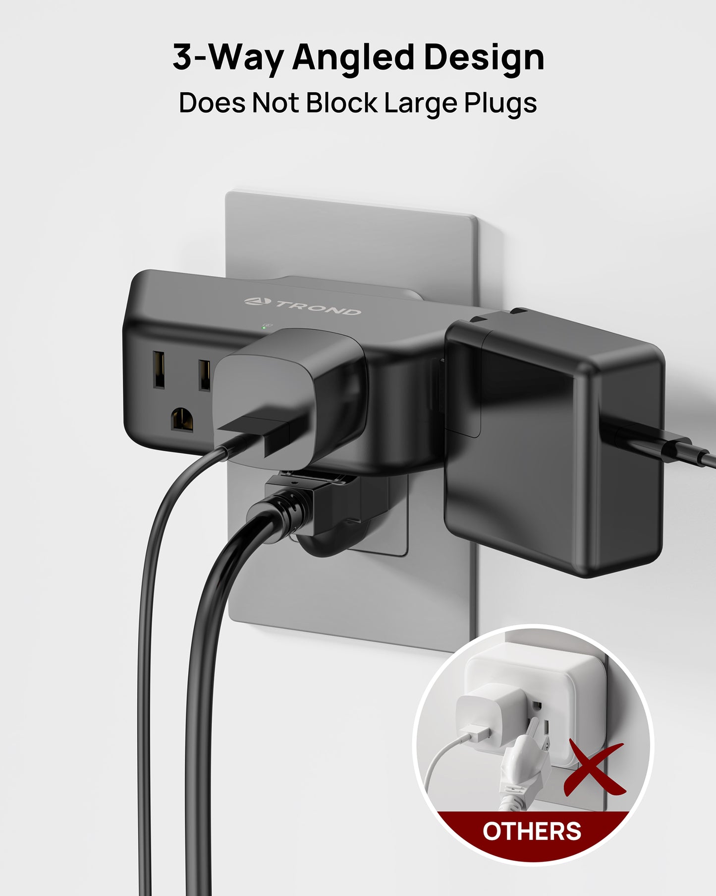 TROND Black 360 Rotating Plug Outlet Extender, Space-Saving Outlet Splitter