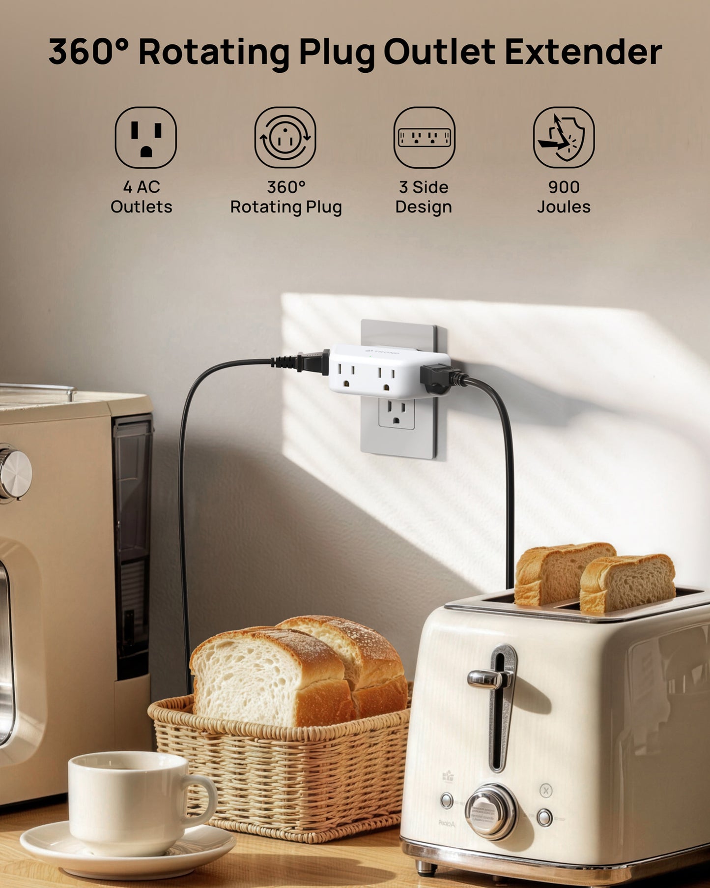 TROND Outlet Extender with 360 Rotating Plug
