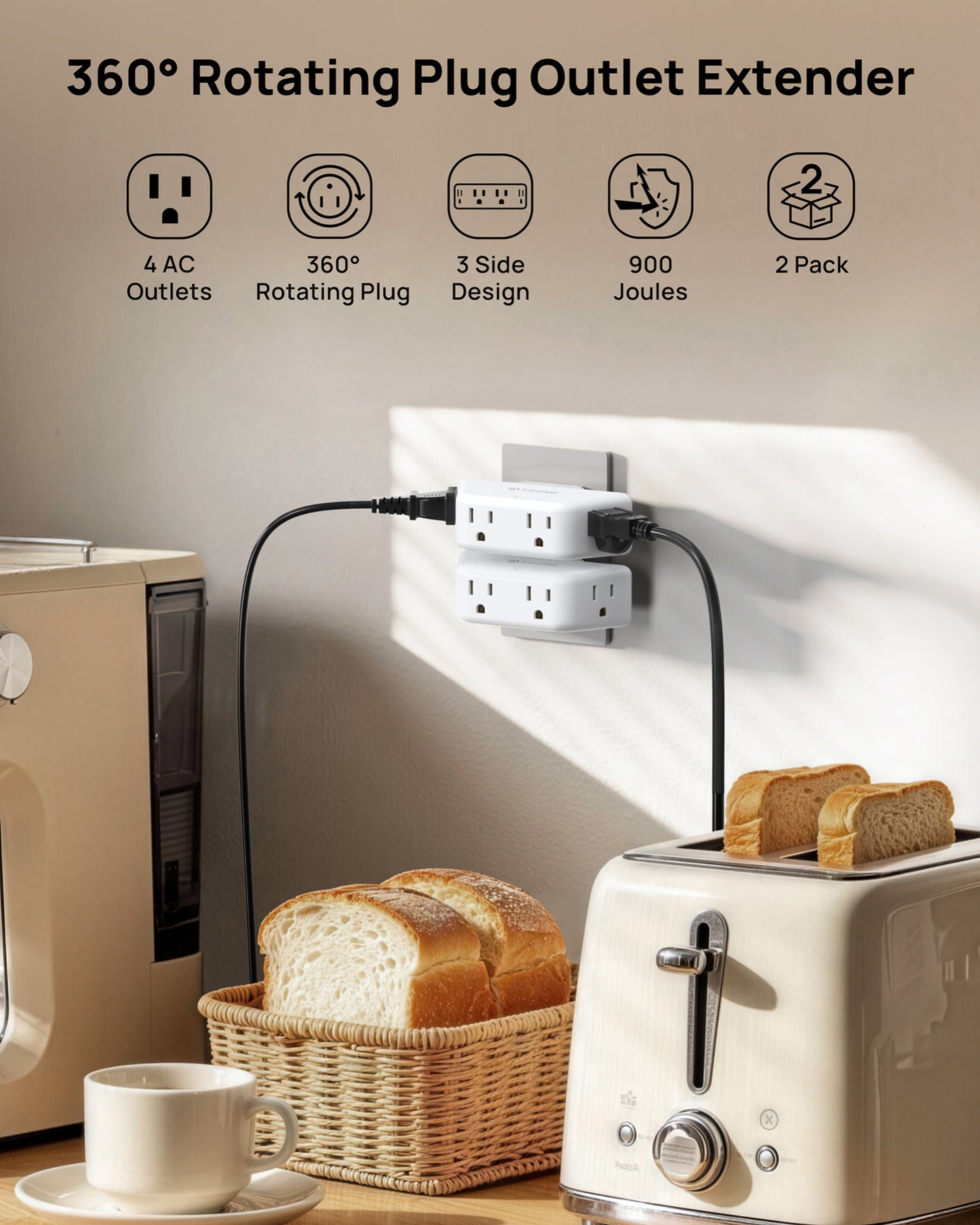 TROND 360 Rotating Plug Outlet Extender 2 Pack