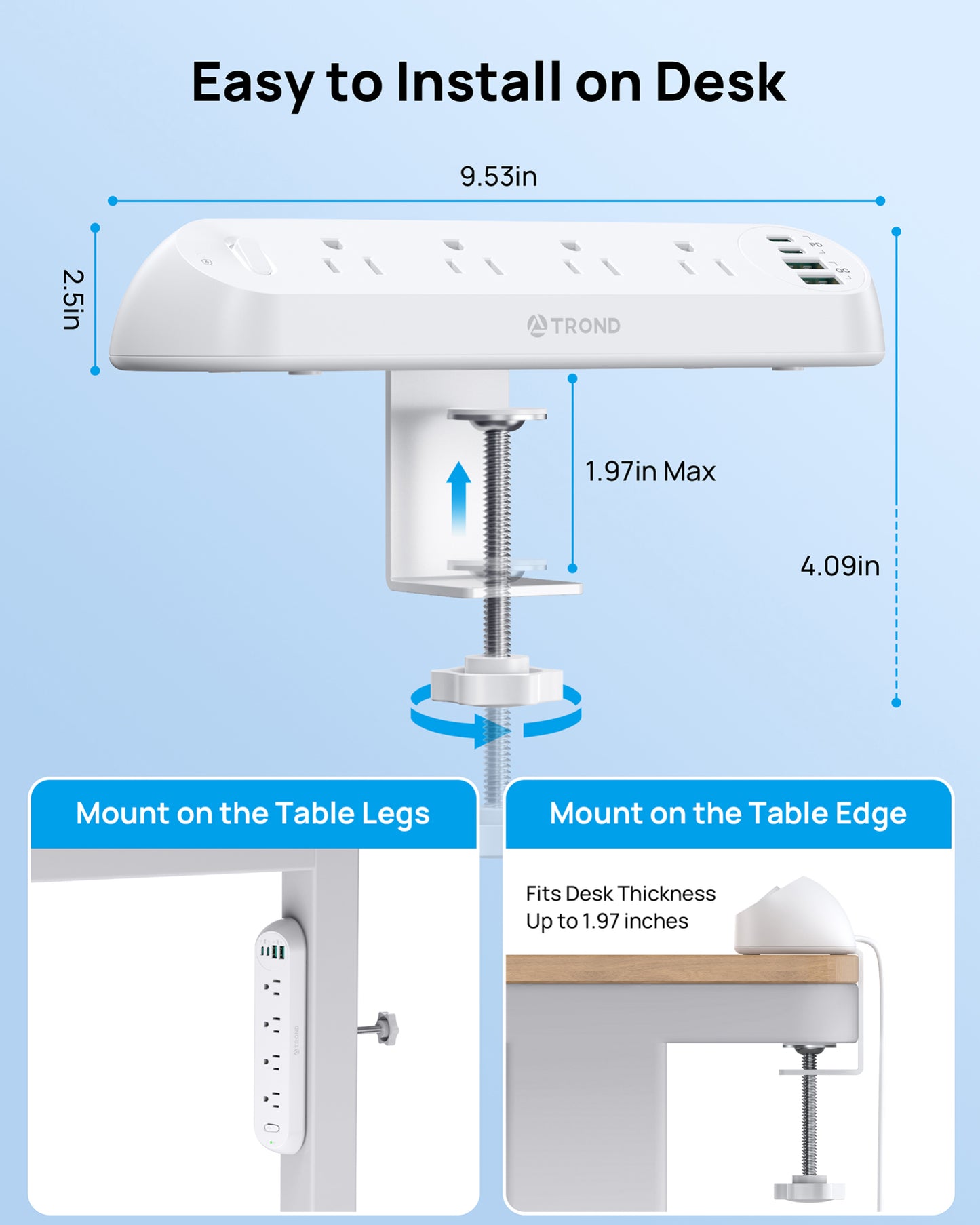 Desk Clamp Power Strip 20W USB C