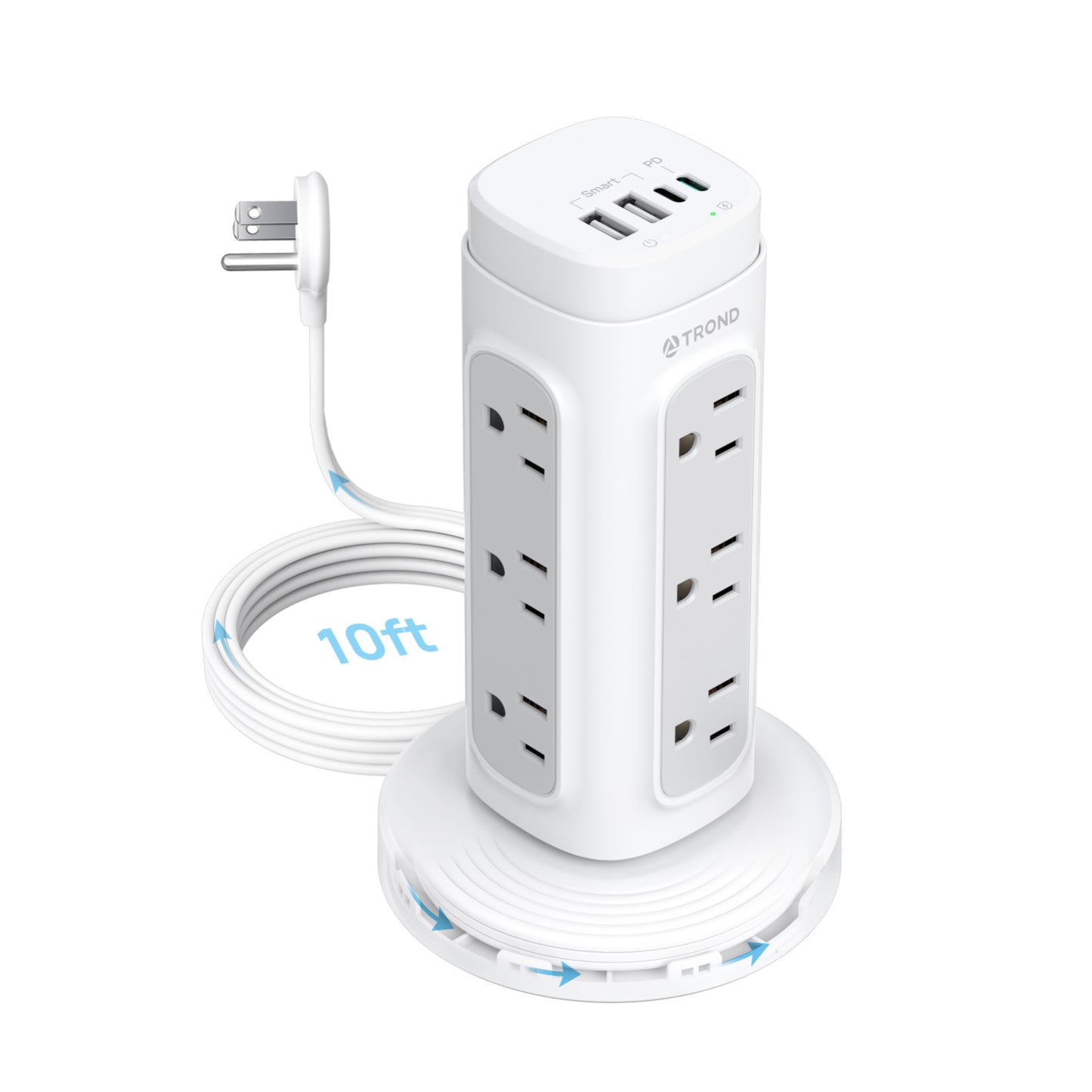 Flat Plug Power StripTower, Surge Protector Power Strip with USB C PD 20W
