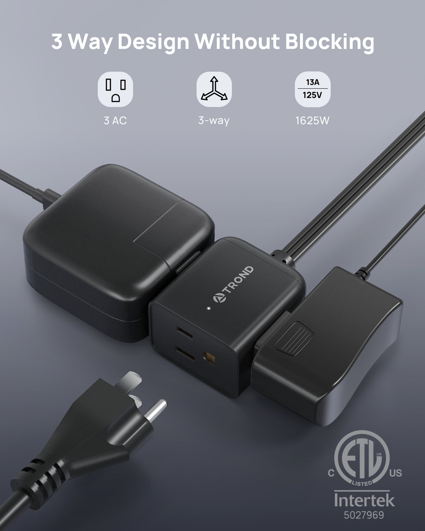 Flat Plug Extension Cord 5 ft- Rightward Lower Profile Power Strip