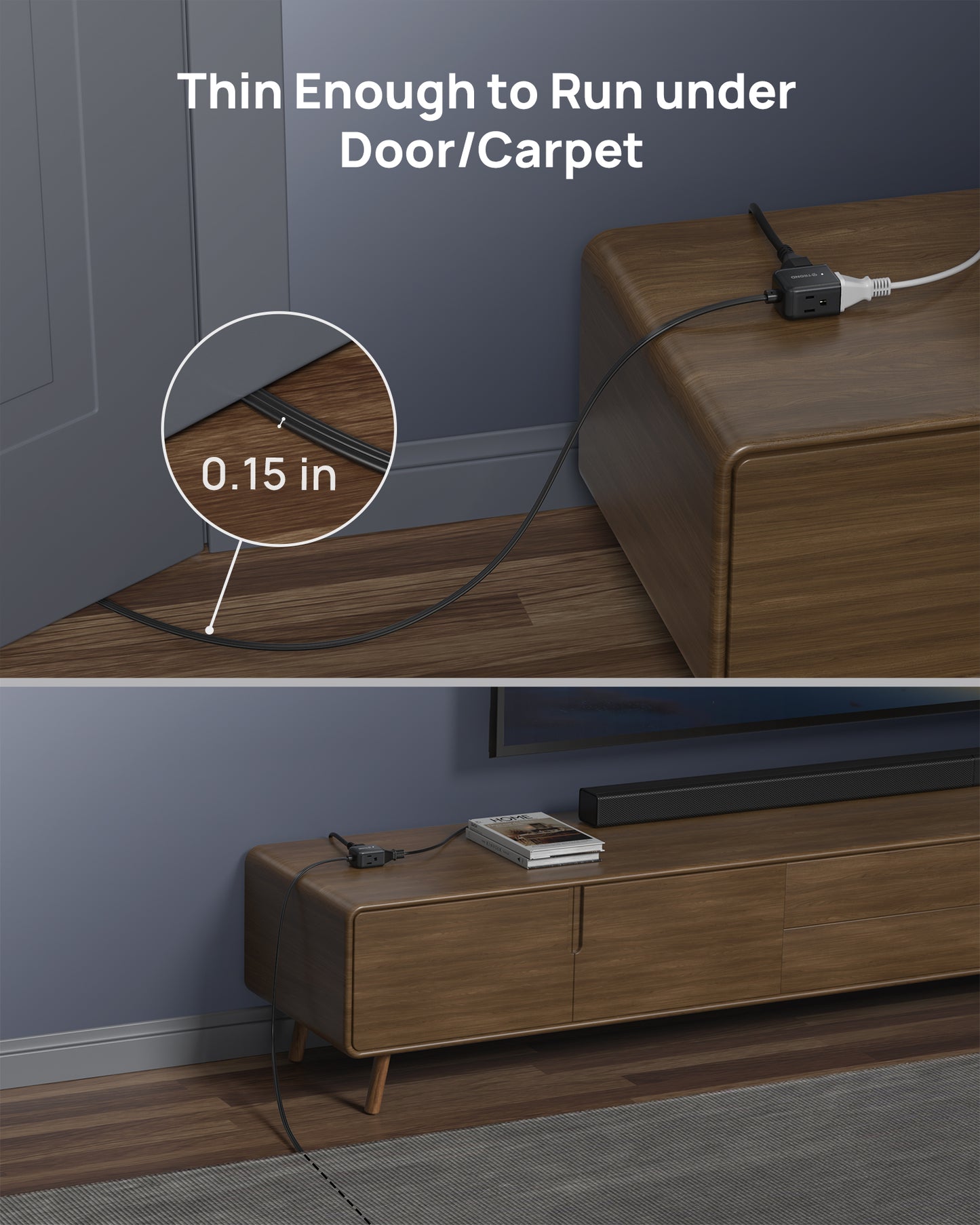 Flat Plug Extension Cord 5 ft- Rightward Lower Profile Power Strip