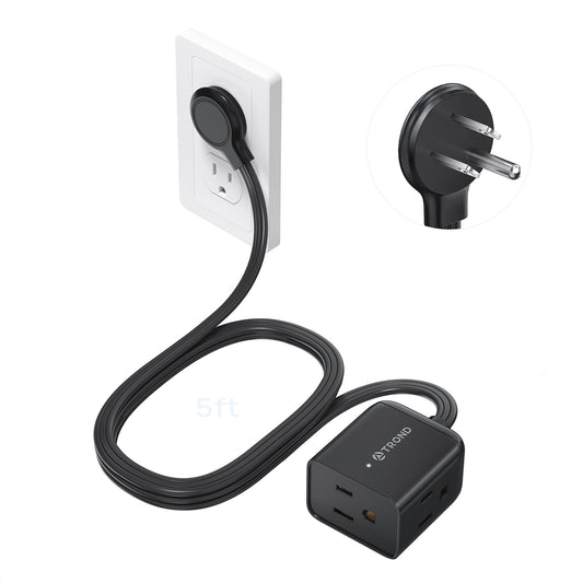Flat Plug Extension Cord 5 ft- Rightward Lower Profile Power Strip