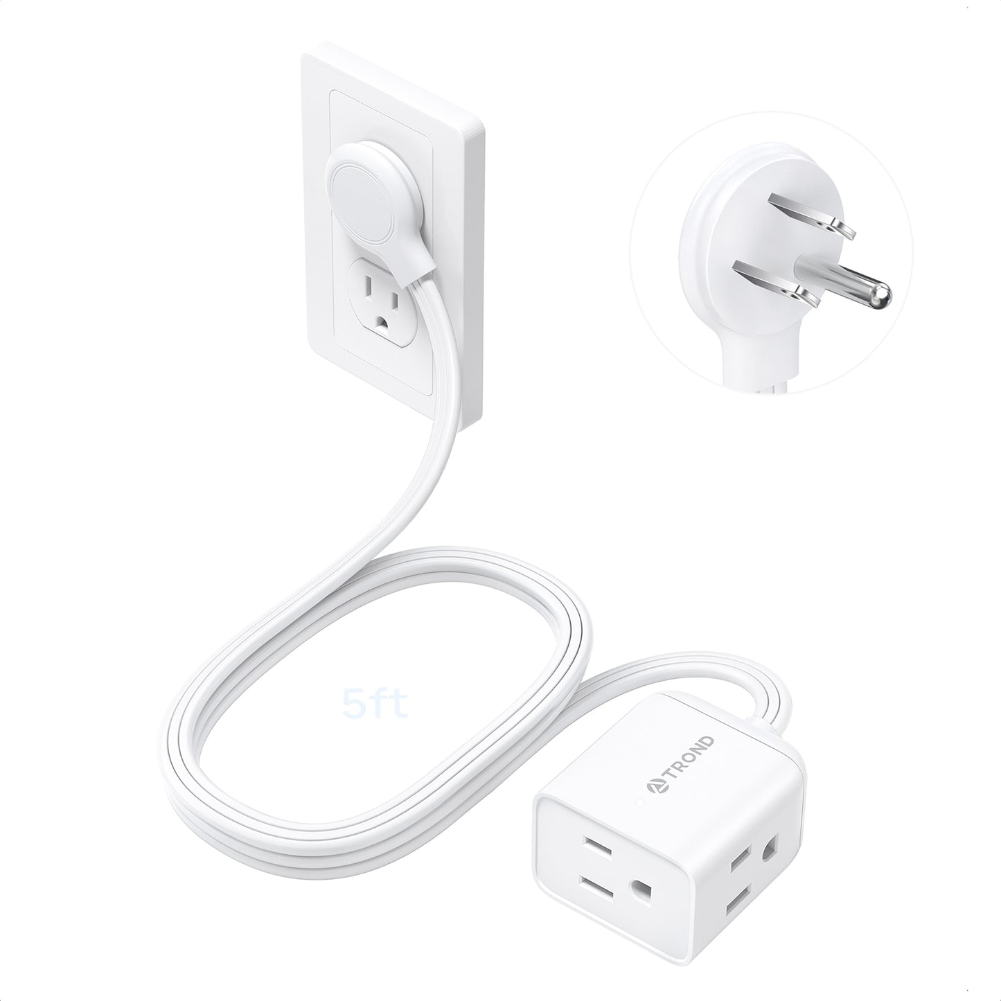 Flat Plug Extension Cord 5 ft- Rightward Lower Profile Power Strip