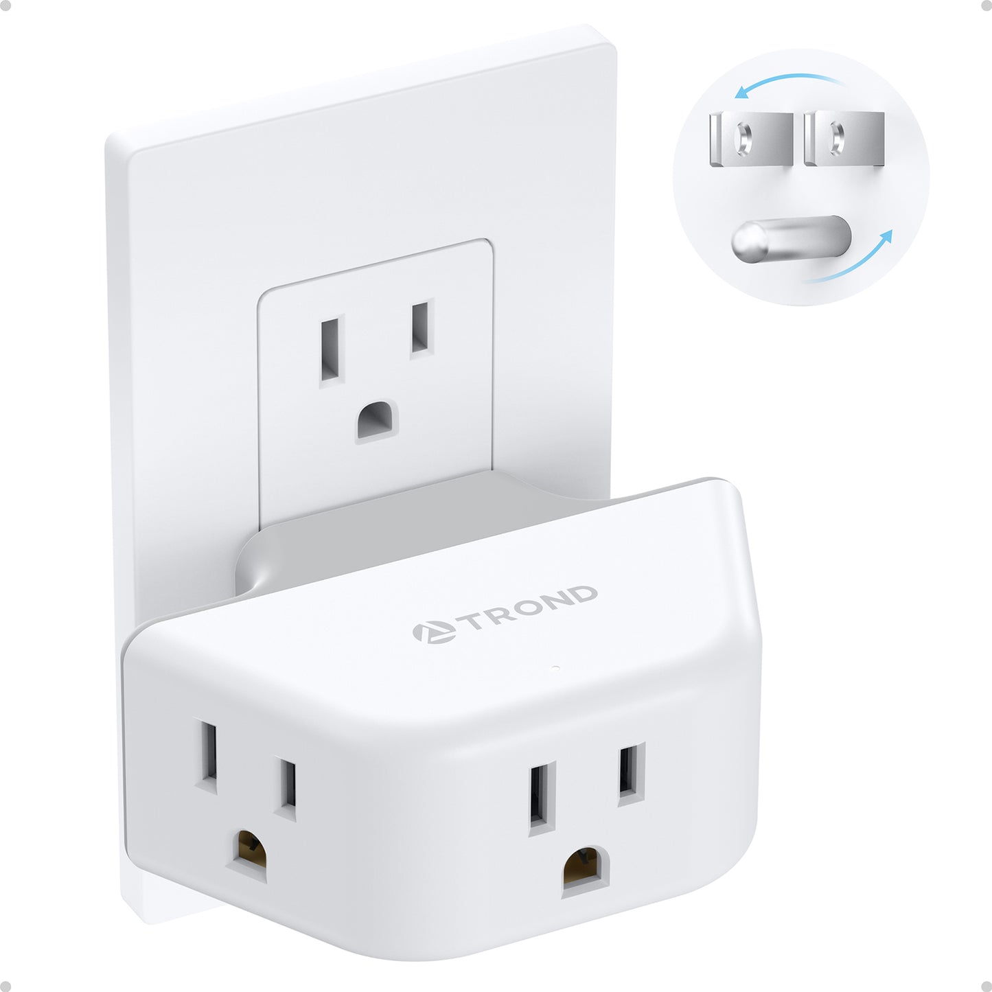 Outlet Extender with 360 Rotating Plug, 3-Prong Grounded Wall Plug Splitter