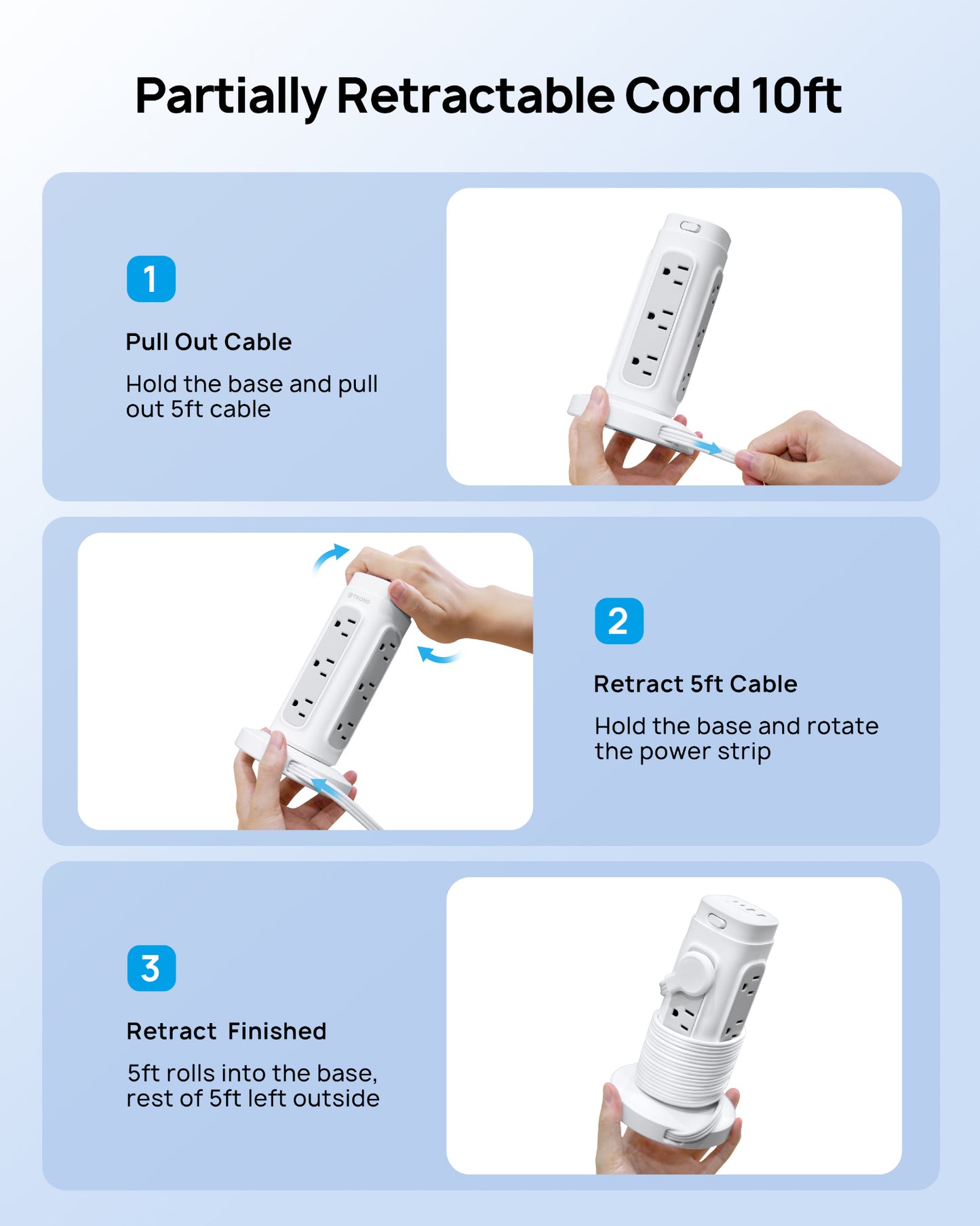 Flat Plug Power StripTower, Surge Protector Power Strip with USB C PD 20W