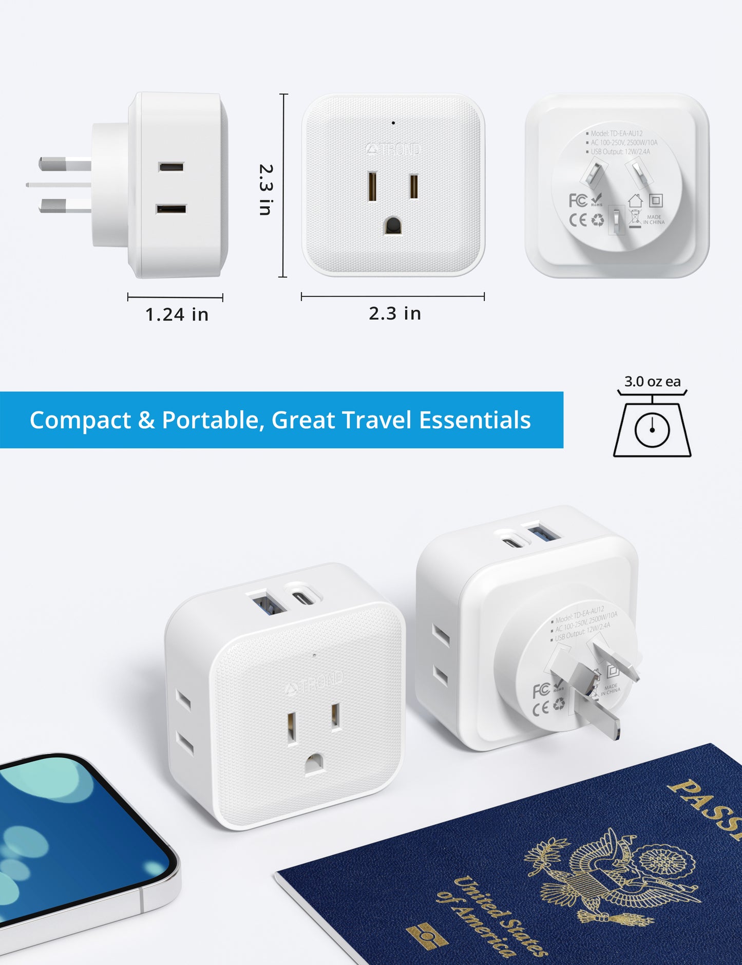 New Zealand Power Adapter 2 Pack - TROND Australia Power Plug Adapter