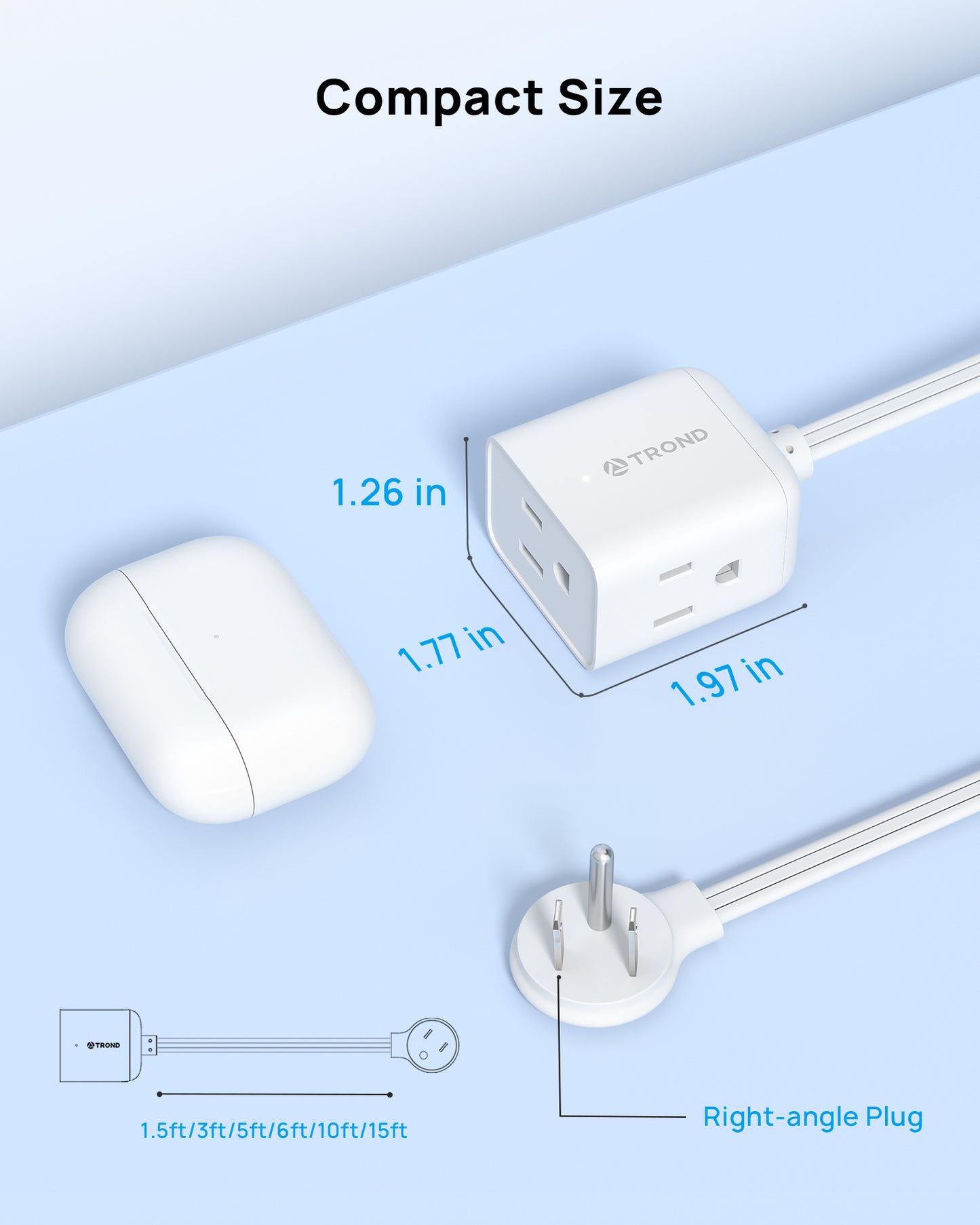 Flat Plug Extension Cord 5 ft- Rightward Lower Profile Power Strip